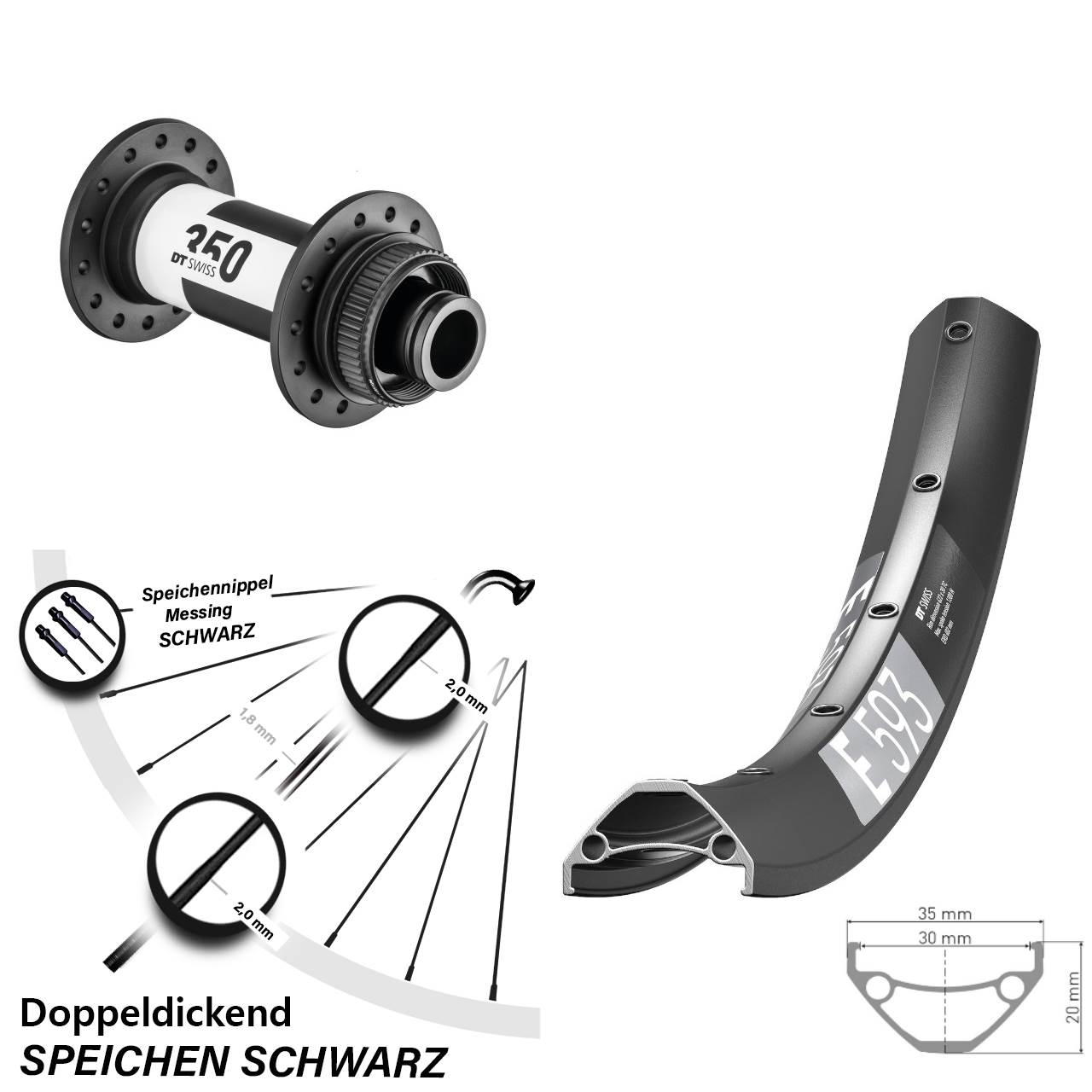 27,5 Zoll DT Swiss E593 Vorderrad 350 Centerlock Boost