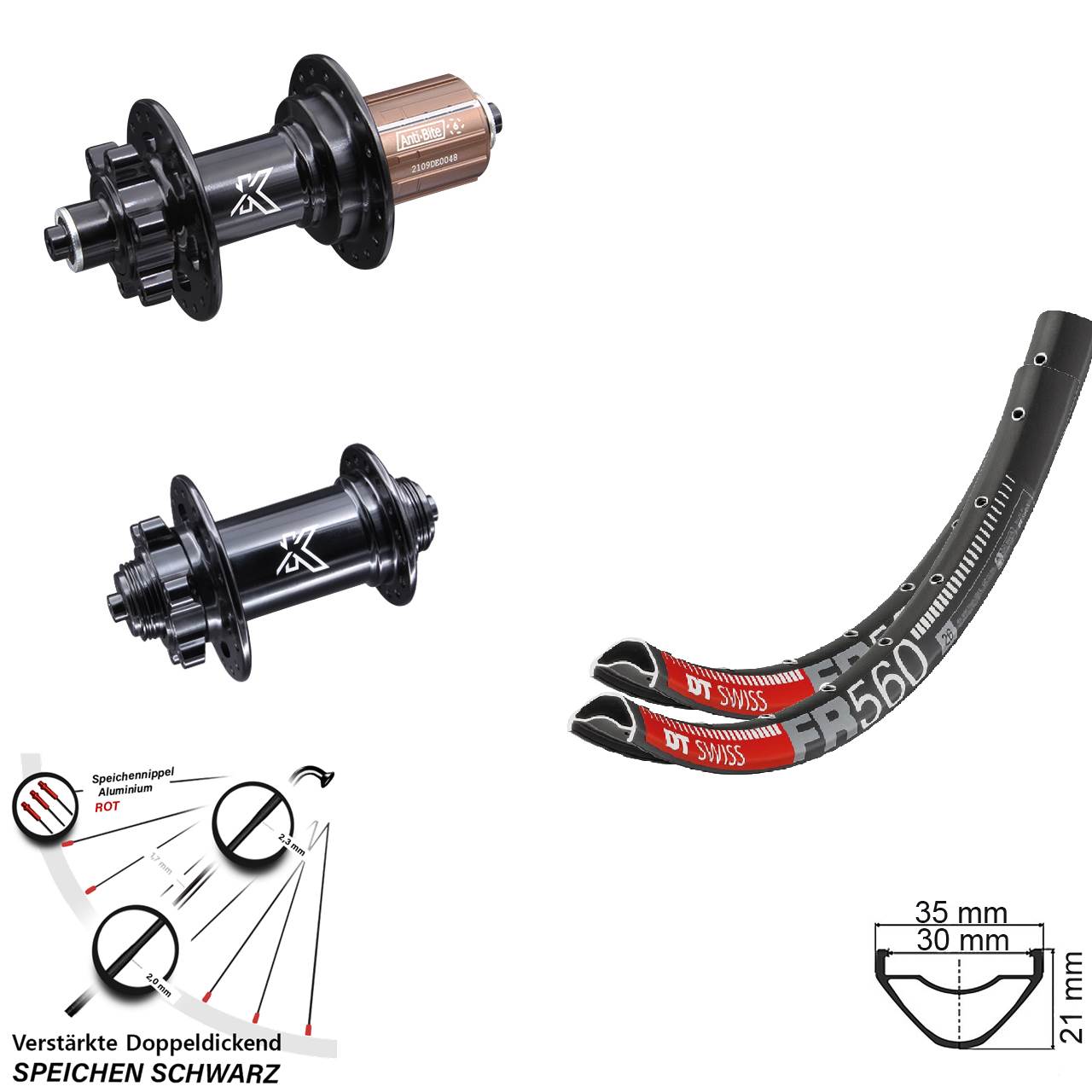 6-Loch Laufradsatz 26 Zoll DT Swiss FR 560 KX-M 8-12 fach QR
