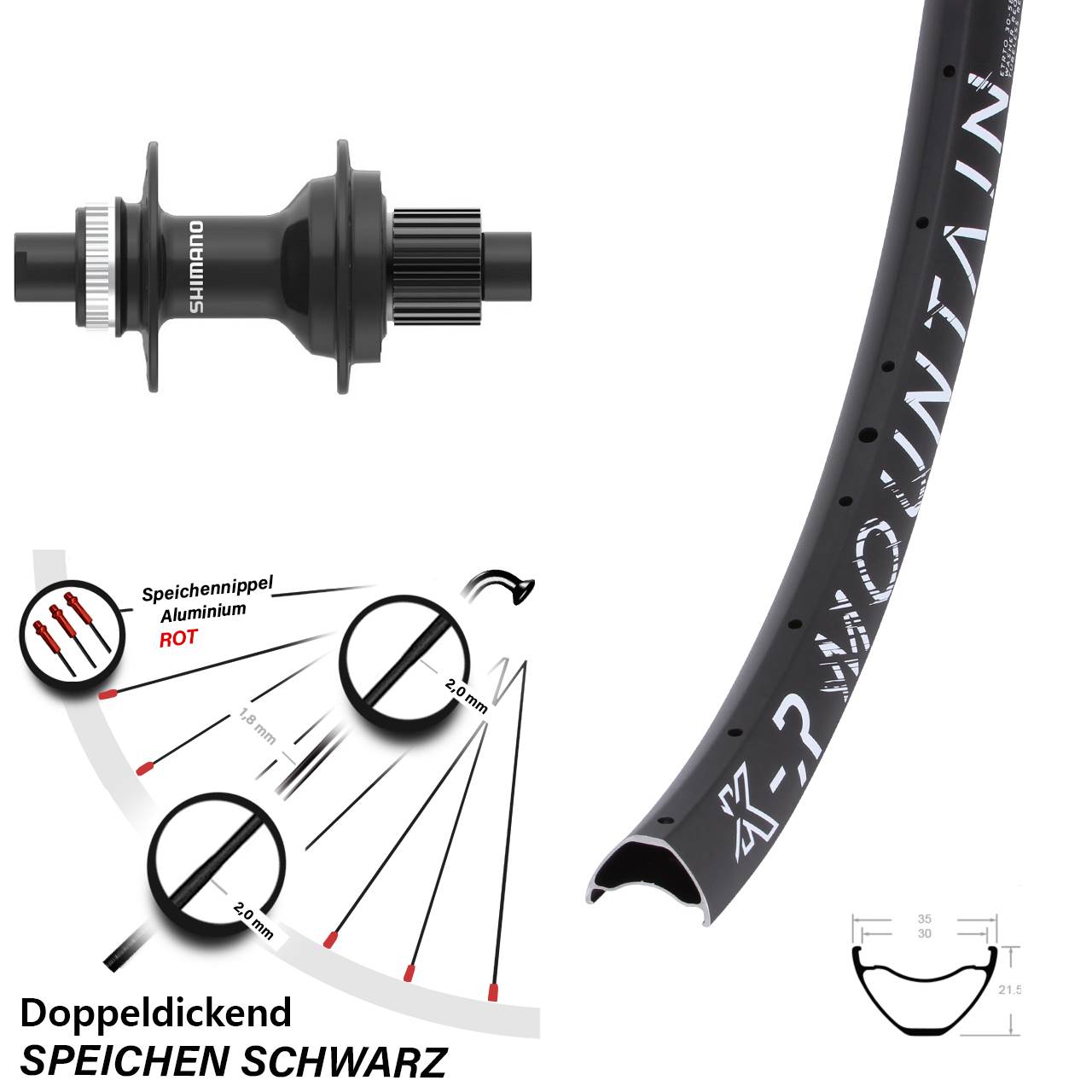 29 Zoll KX-R Mountain Shimano FH-MT410 Disc Hinterrad 12x142 Micro Spline
