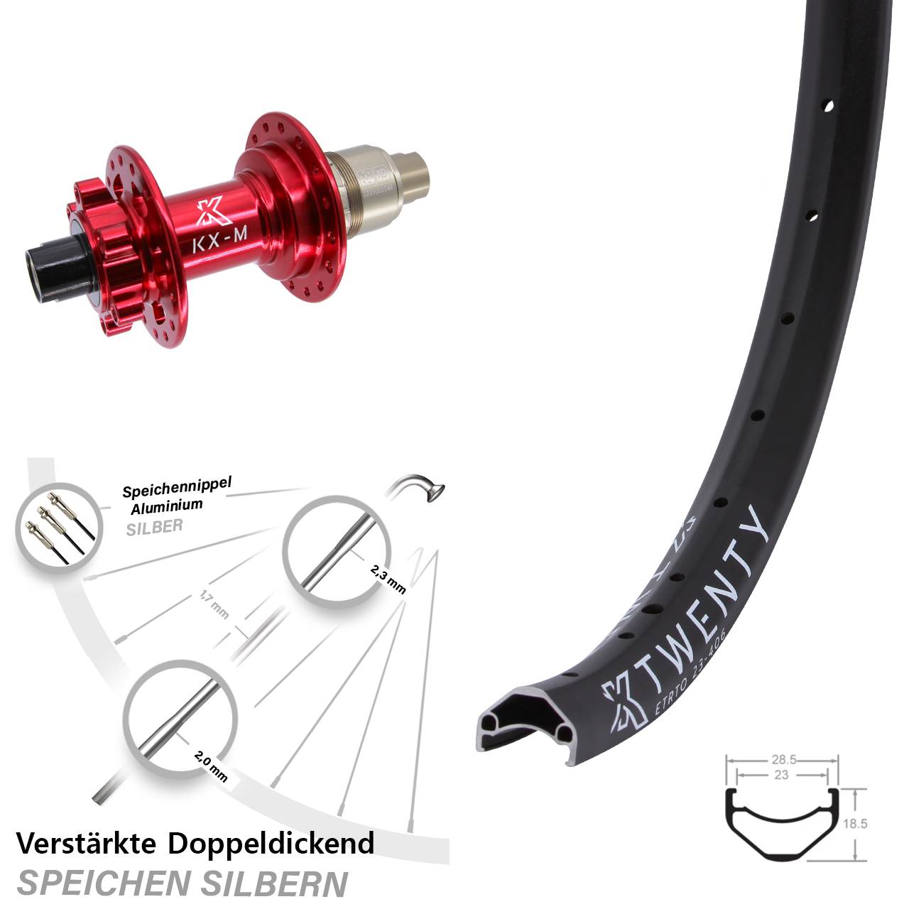Disc Hinterrad rote Nabe 12x142 20 Zoll KX-M Twenty XD