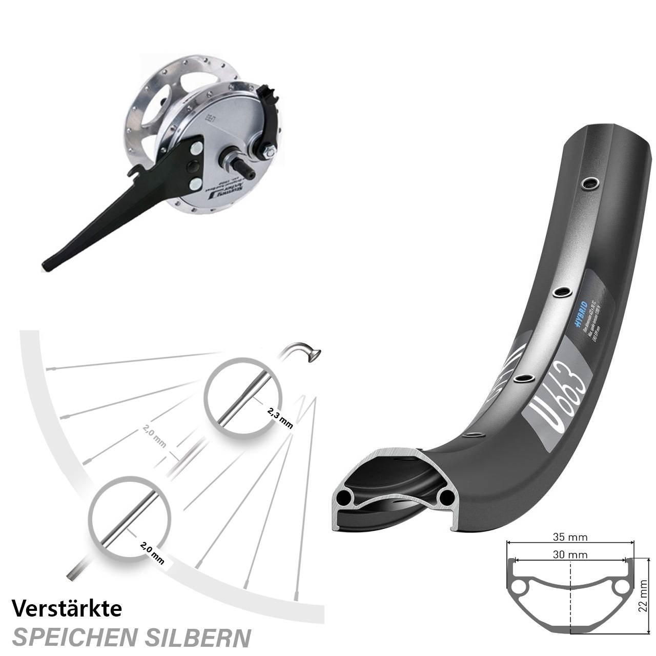 20 Zoll Vorderrad Lastenrad Sturmey Archer Trommelbremsnabe DT Swiss U663