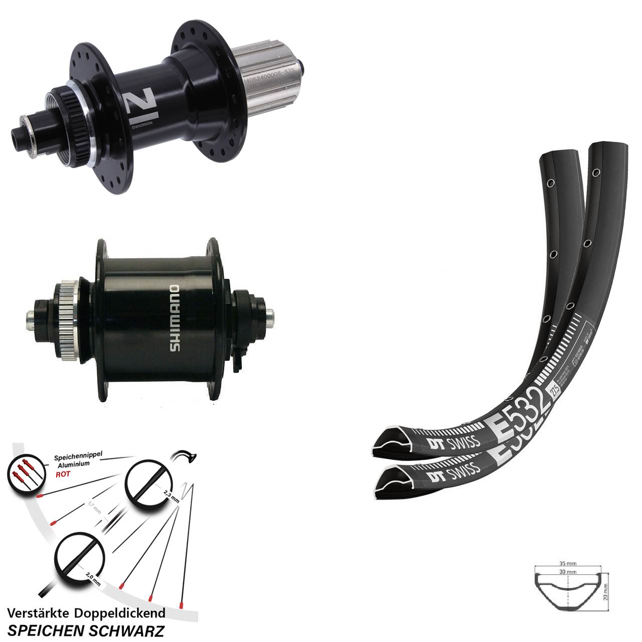 DT Swiss E532 Novatec D042 Shimano DH-UR700 29 Zoll Disc Laufrad-Satz QR 8-12 fach