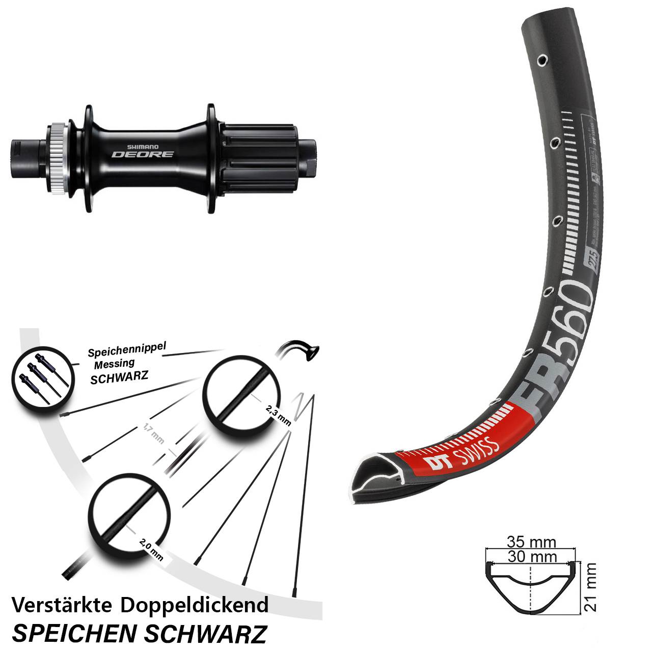 26 Zoll DT Swiss FR560 Shimano FH-M6010-B Disc Hinterrad 12x148 8-11 fach HG