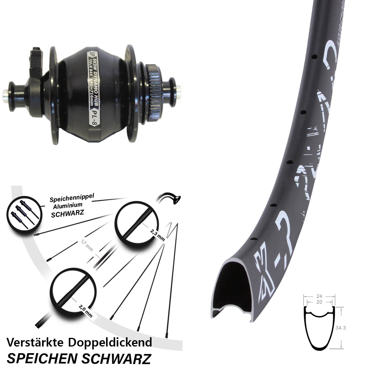 29 Zoll KX-R Road Shutter Precision PL-8 Disc Nabendynamovorderrad für Schnellspanner