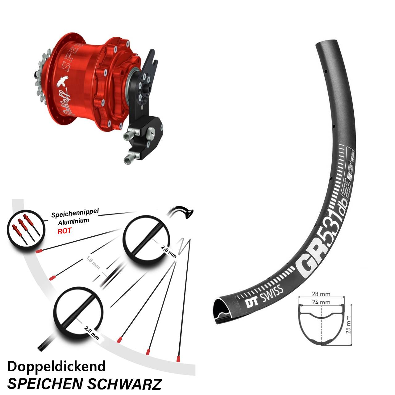 DT Swiss GR531 Rohloff Speedhub CC DB OEM2 Tandem rot 27,5 Zoll Disc Hinterrrad