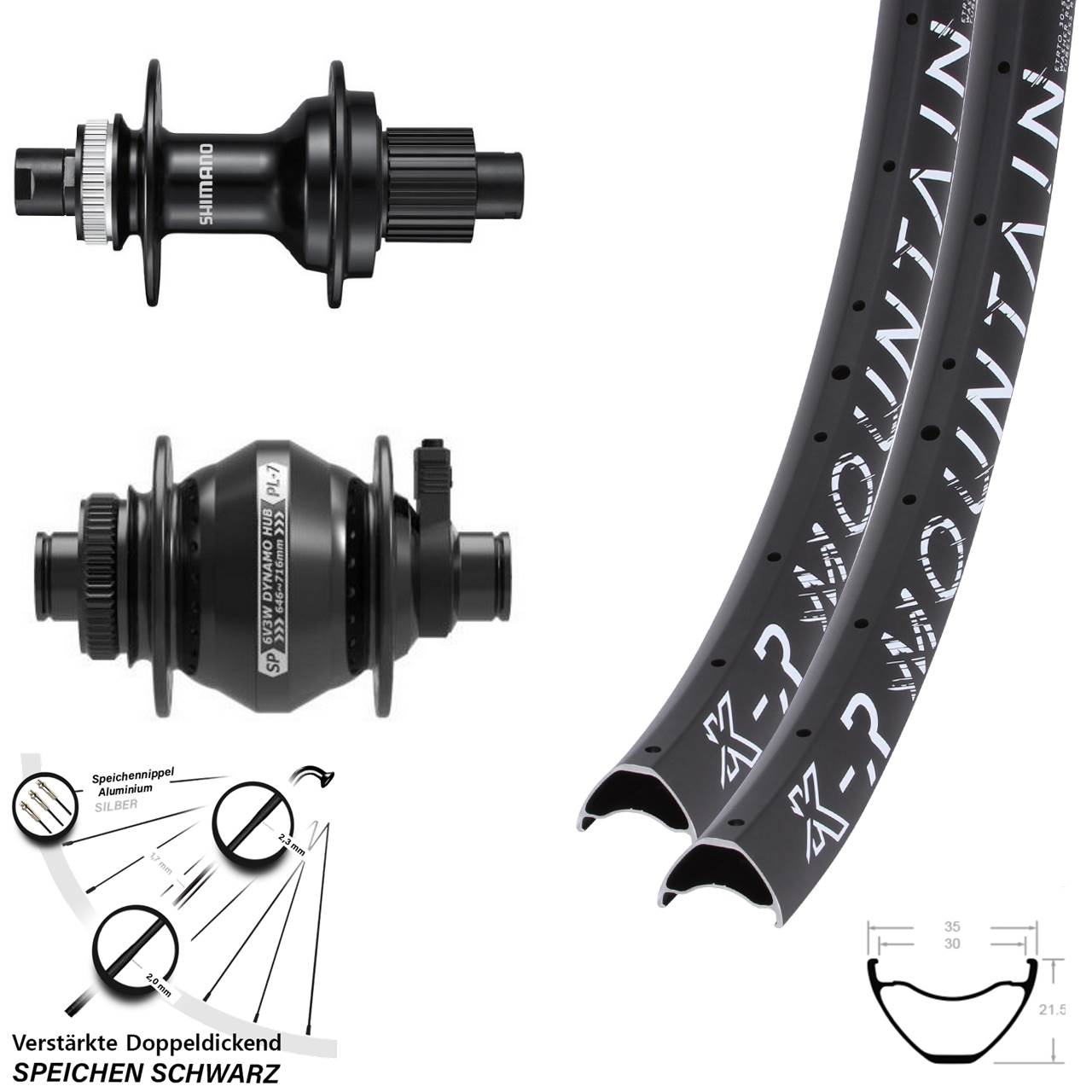 29 Zoll KX-R Mountain Shimano FH-MT510 SP PL-7 Laufradsatz Disc 12x100/142 Micro Spline