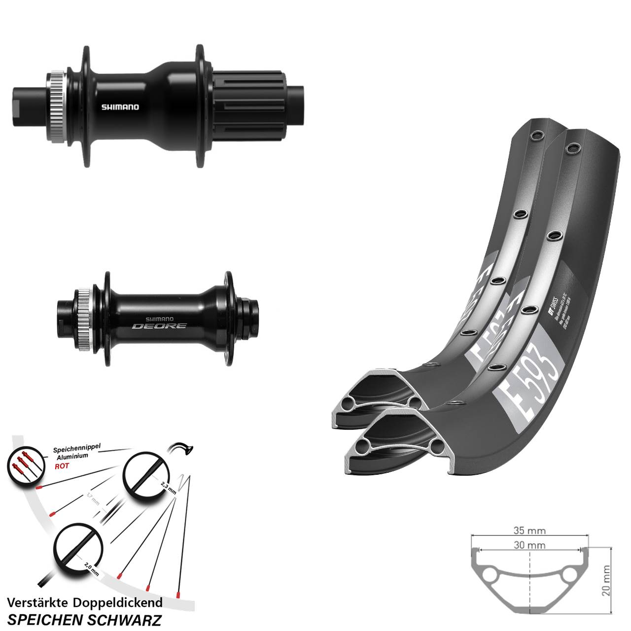 Disc Laufradsatz 29 Zoll DT Swiss E593 Shimano Deore FH-TC500 8-11 fach Boost