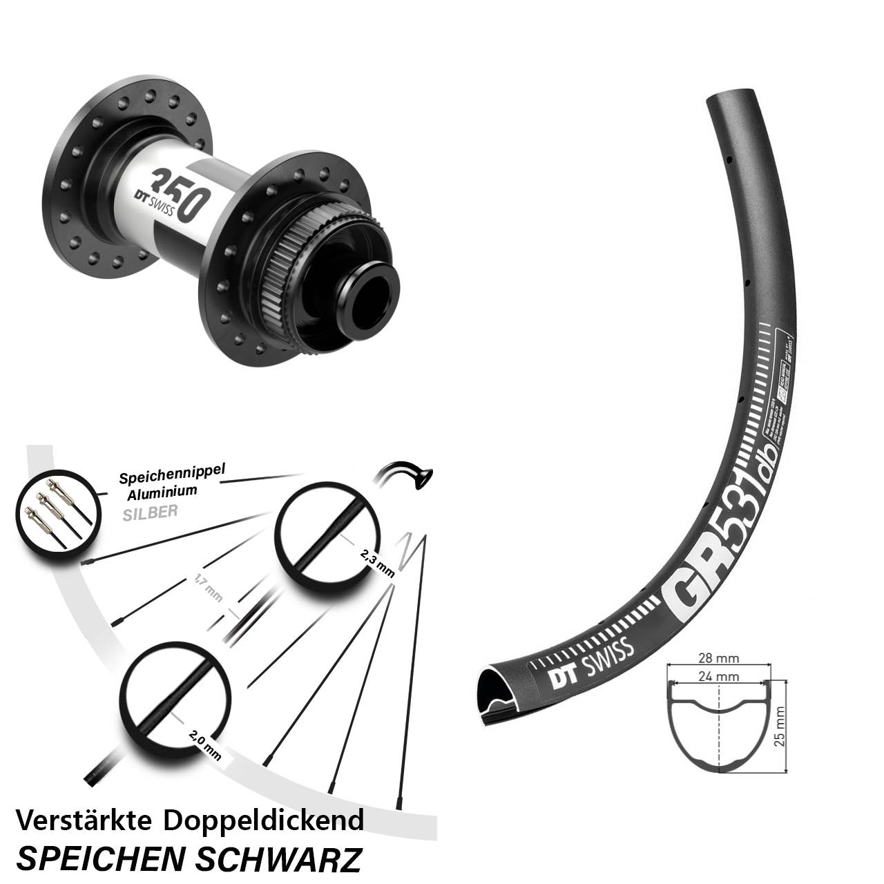 28-29 Zoll DT Swiss GR531-350 Centerlock Vorderrad 12x100