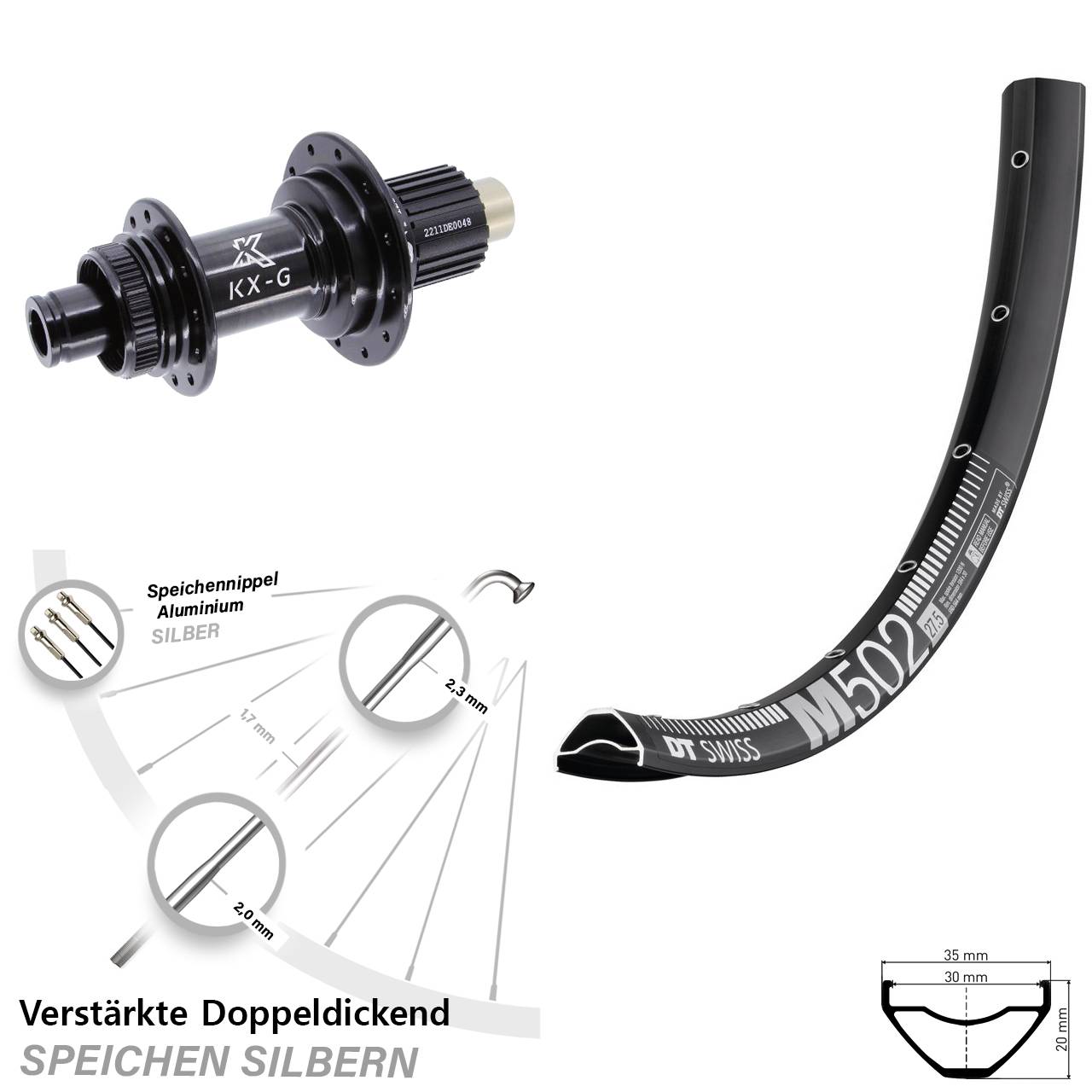 29 Zoll DT Swiss M 502 KX-G Disc Hinterrad 12x142 Micro Spline