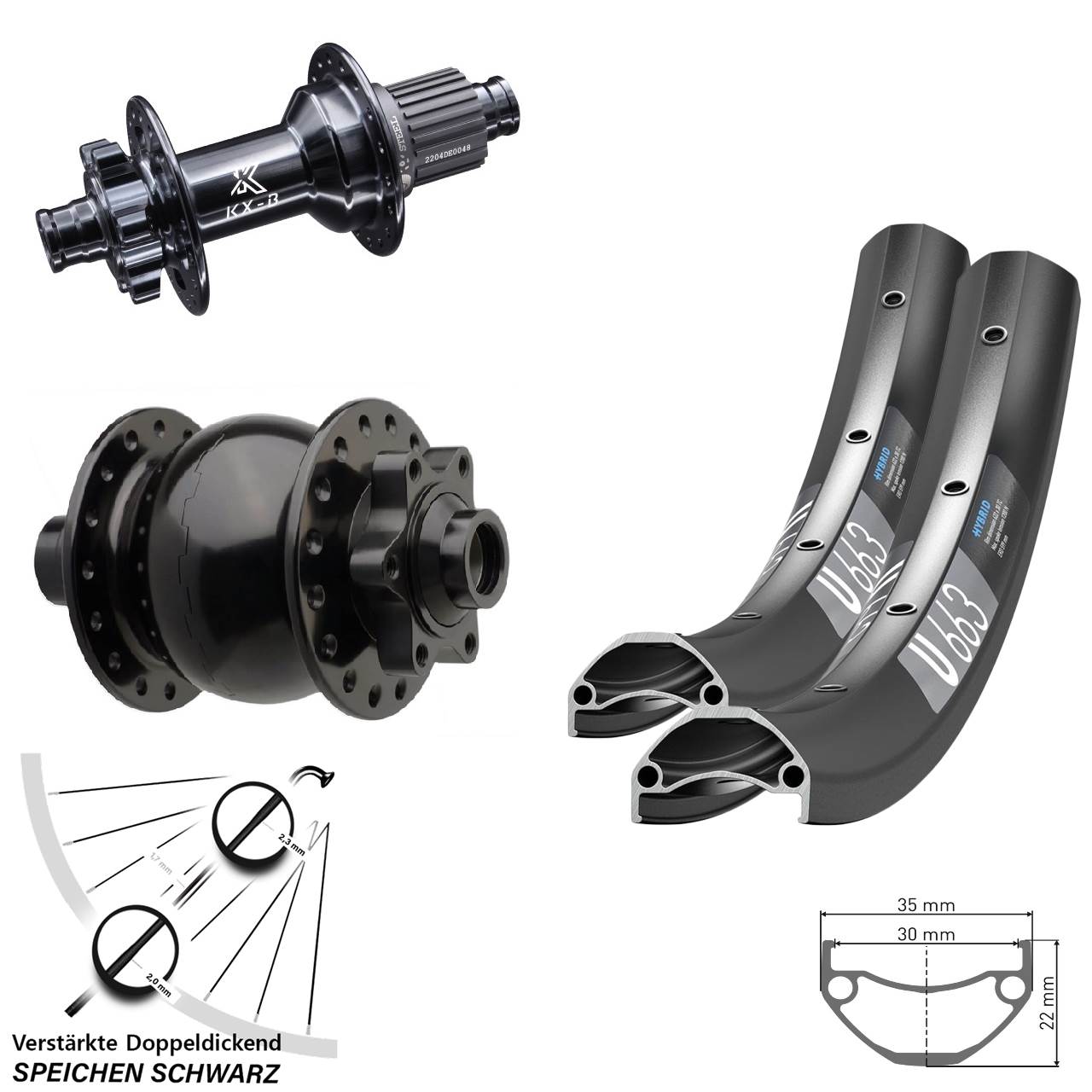Disc Laufrad-Satz 20 Zoll DT Swiss U663 KX-BS SON 28 Shimano Micro Spline 15x110 12x148