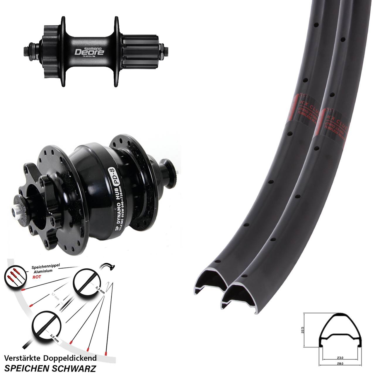 6-Loch Laufradsatz QR 26 Zoll KX Clue Shimano FH-M525 Shutter Precision PD-8 8-11 fach HG
