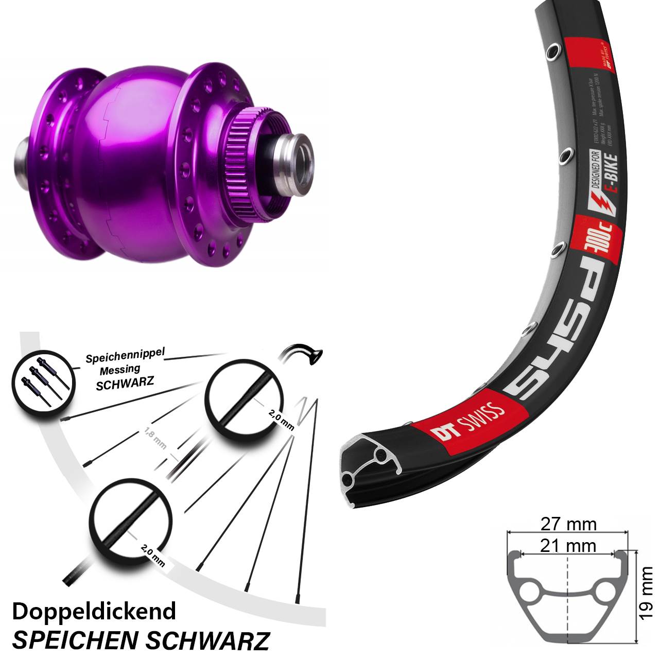 Laufrad 28 Zoll DT Swiss 545D Disc SON 28-12x100 Centerlock violett