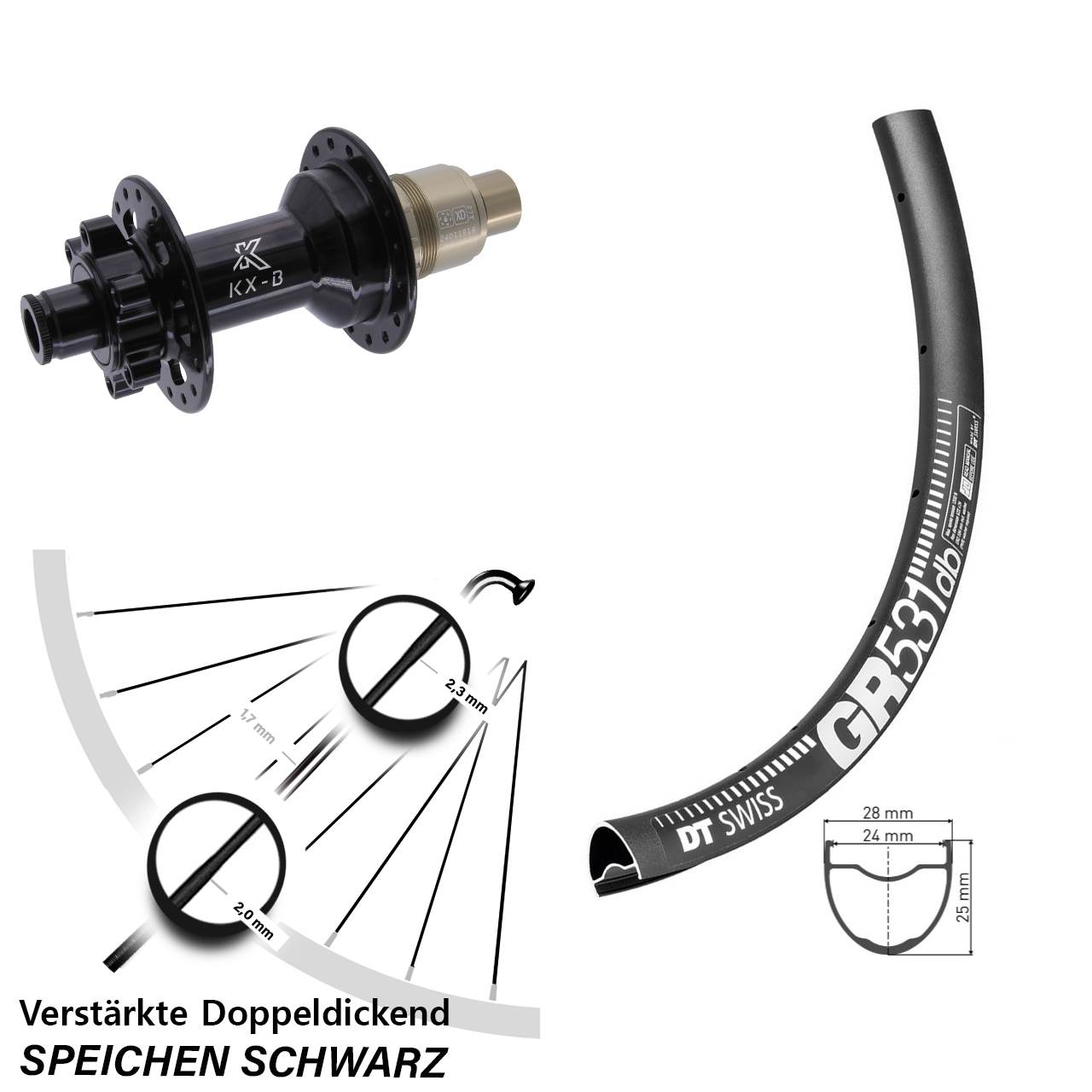Hinterrad 6-Loch 12x148 27,5 Zoll DT Swiss GR531 KX-B SRAM XD