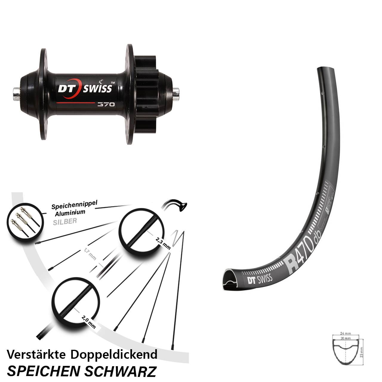 28 Zoll R470 DT Swiss 370 6-Loch Vorderrad QR