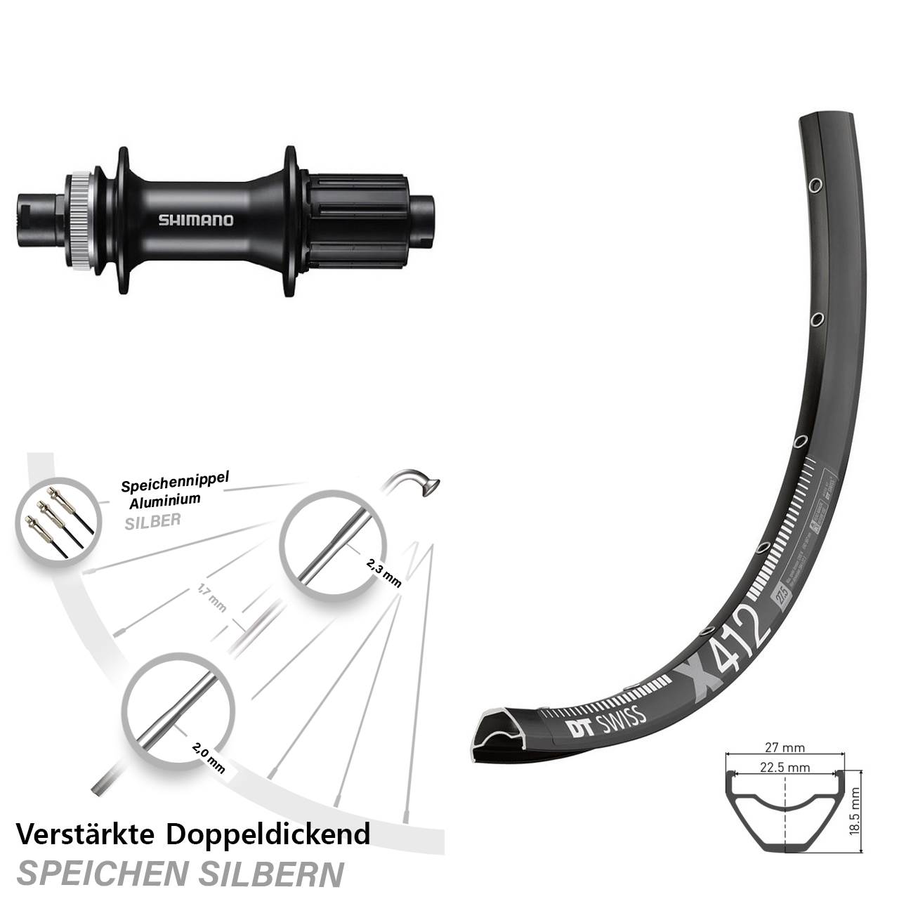 Disc Hinterrad 12x142 29 Zoll DT Swiss X412 Shimano FH-MT400 8-11 fach HG