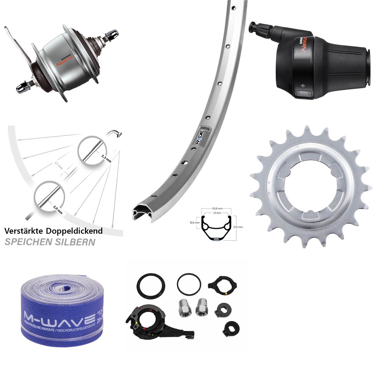 27,5 Zoll Ryde Zac 421 Shimano Nexus 8 Gang Hinterrad mit Rücktrittbremse