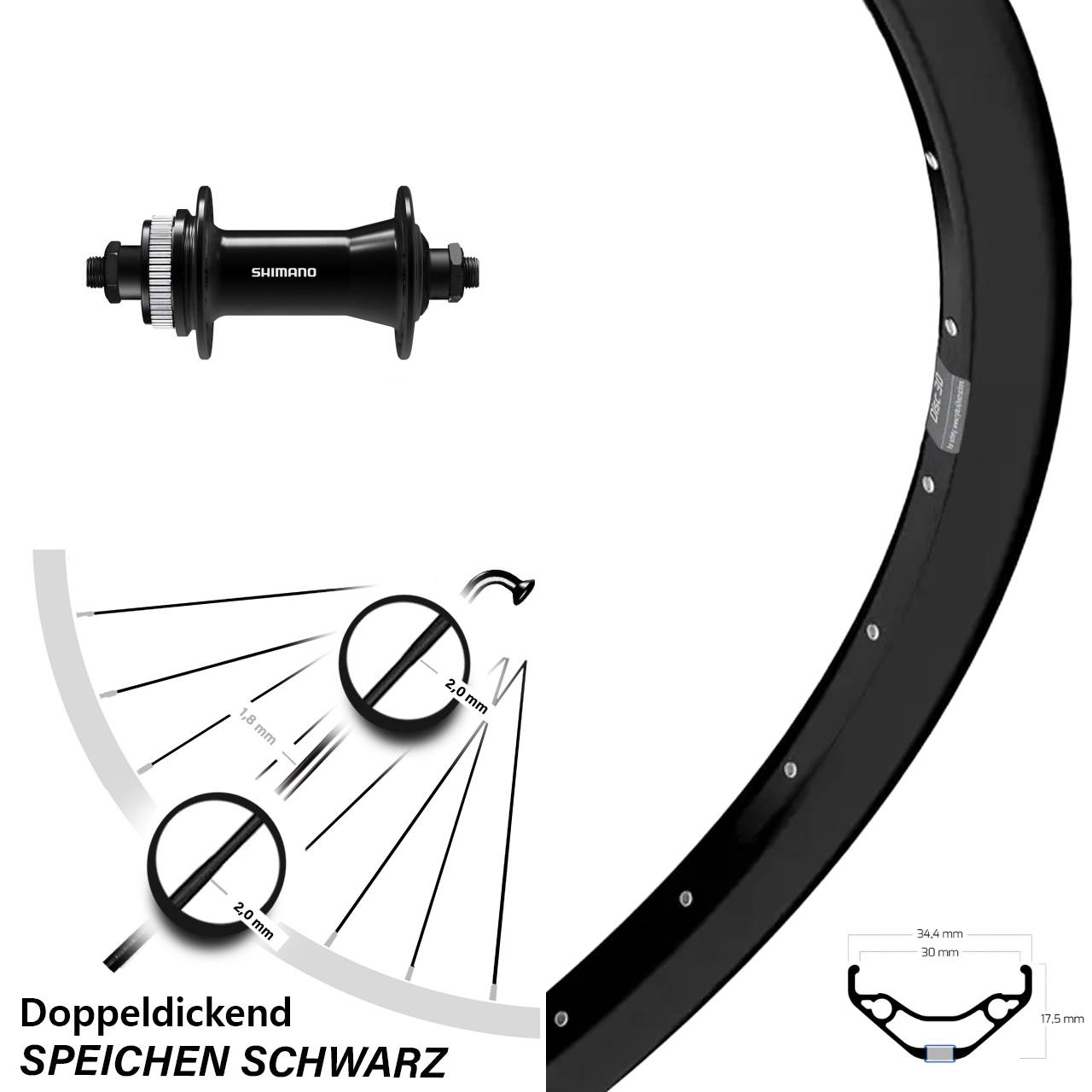 Vorderrad Centerlock für Schnellspanner 29 Zoll Ryde Disc 30 Shimano HB-QC400