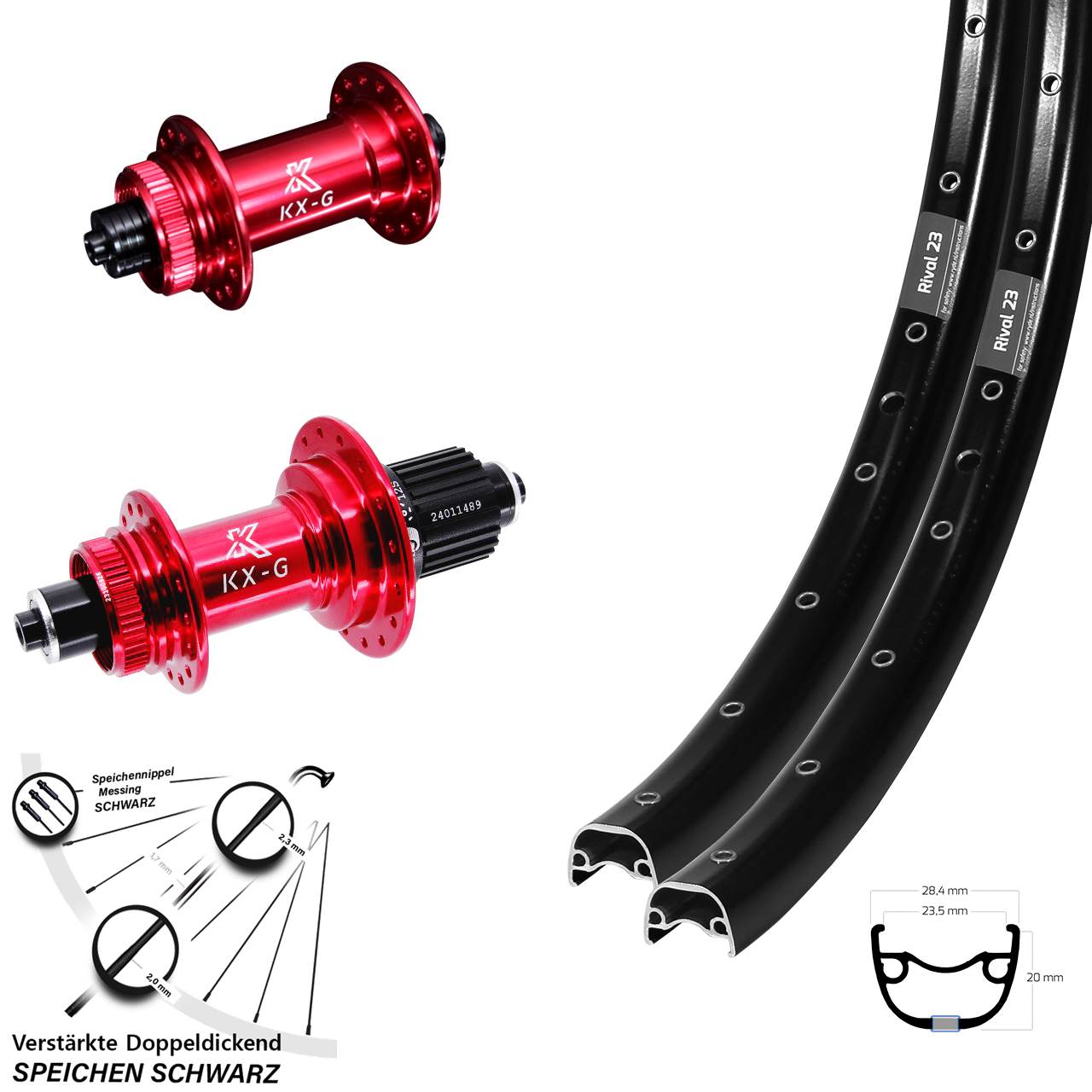 650B Ryde Rival 23 KX-G rot Laufradsatz Centerlock QR Shimano Micro Spline