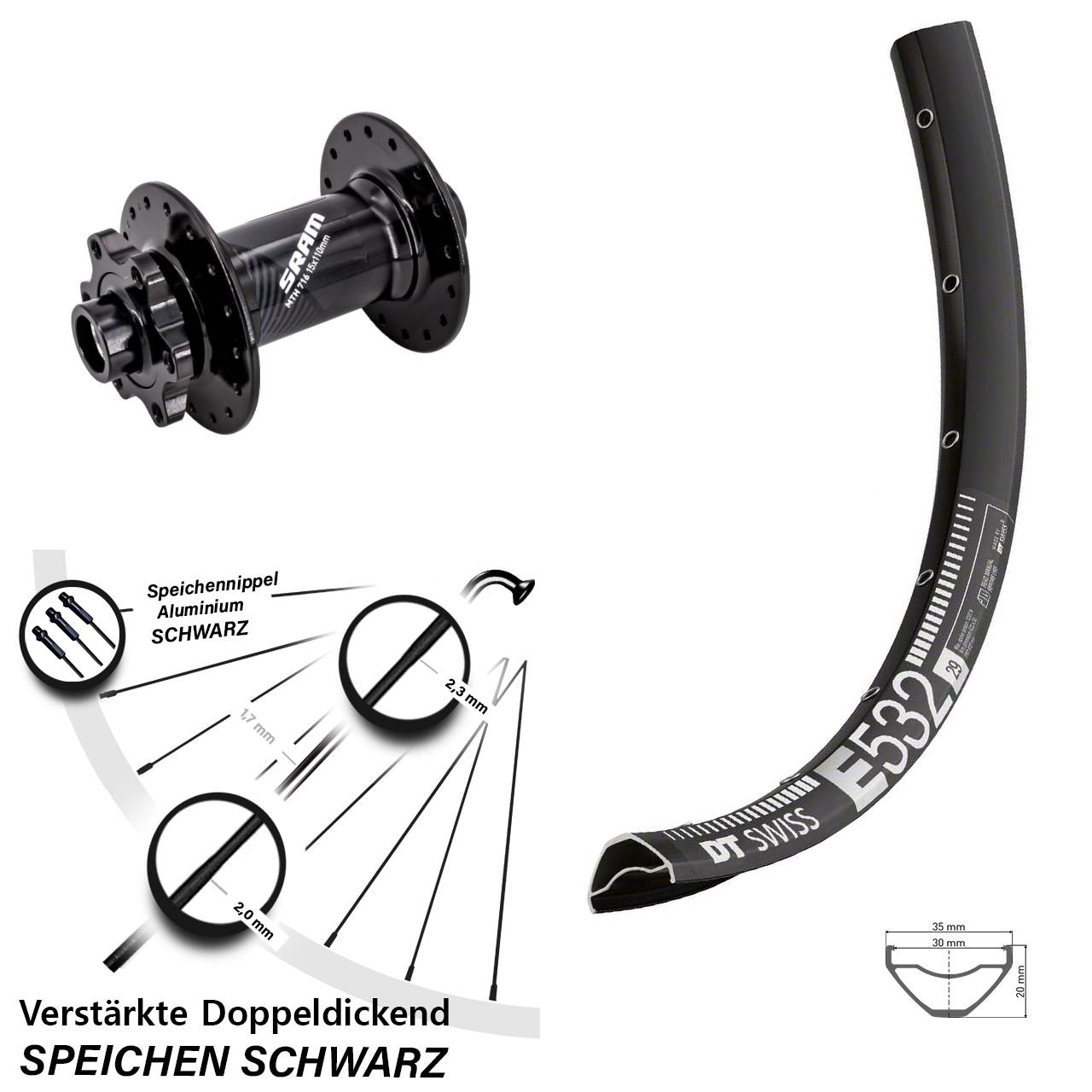 DT Swiss E 532 Sram 716 29 Zoll Disc Vorderrad 15x110 Boost