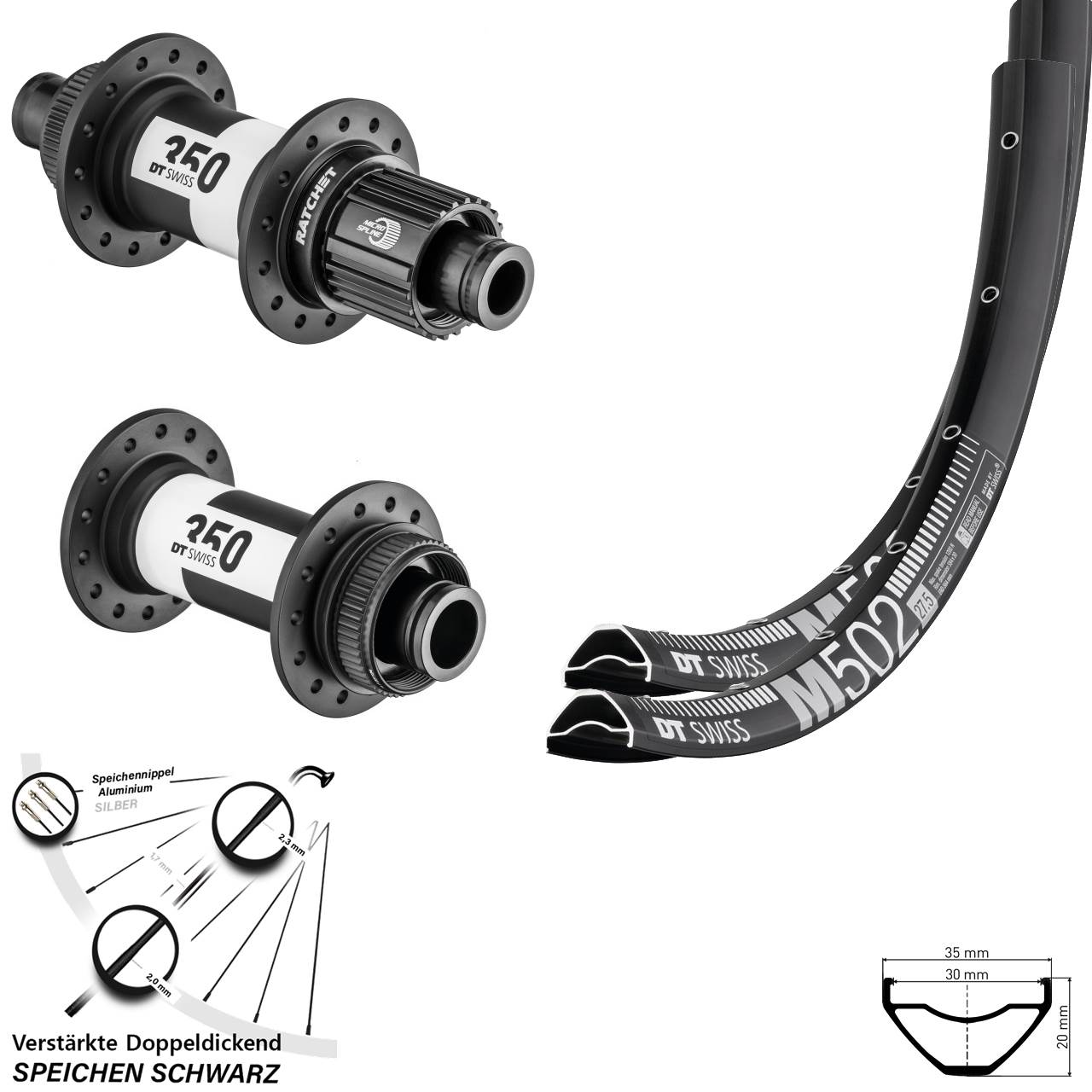 Laufradsatz 15x110 12x148 29 Zoll DT Swiss M 502-350 Ratchet 36 Shimano Micro Spline