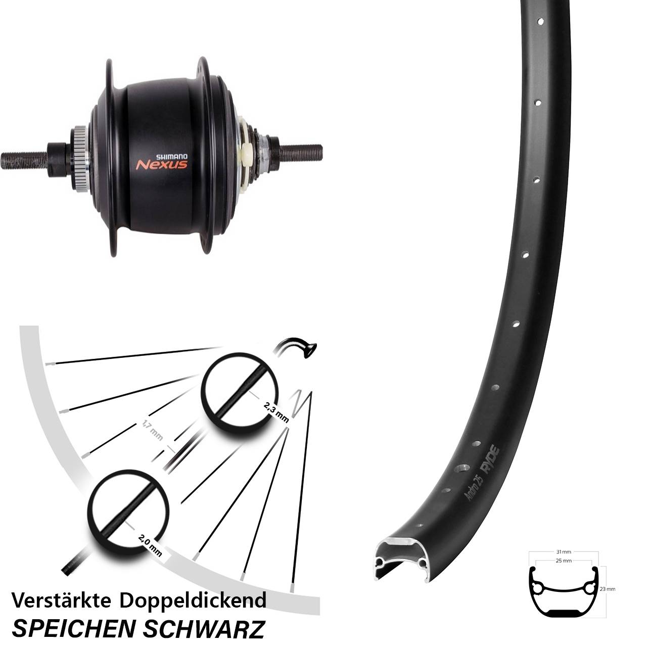 28 Zoll Hinterrad Ryde Andra 25 8-Gang Centerlock