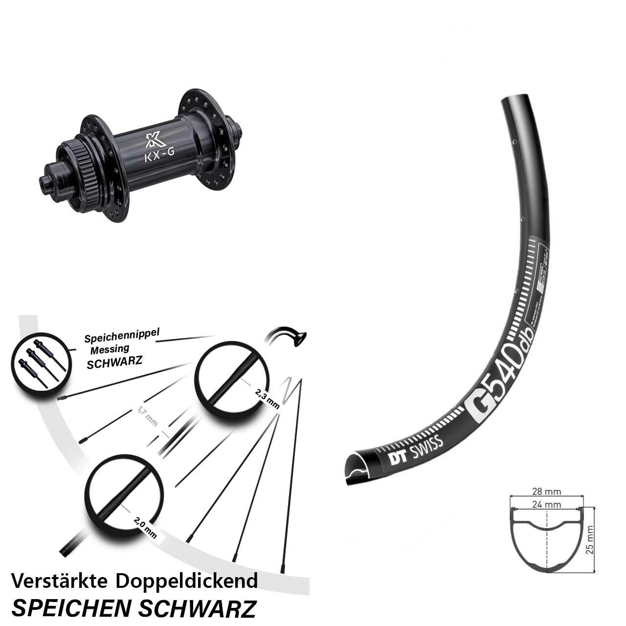 DT Swiss G 540 DB Gravel Vorderrad verstärkt KX-G Vorderradnabe 5x100 Sapim E-Light