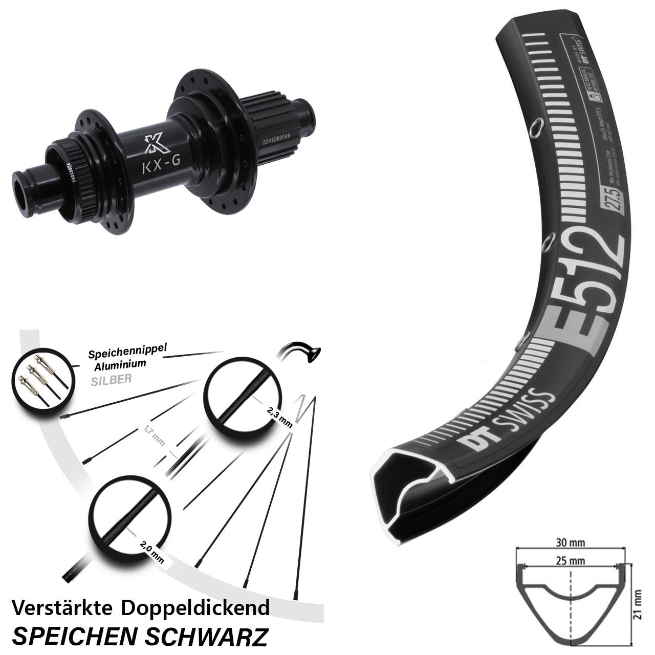 Disc Laufrad 29 Zoll DT Swiss E 512 KX-GS verstärkt Shimano Micro Spline 12x142