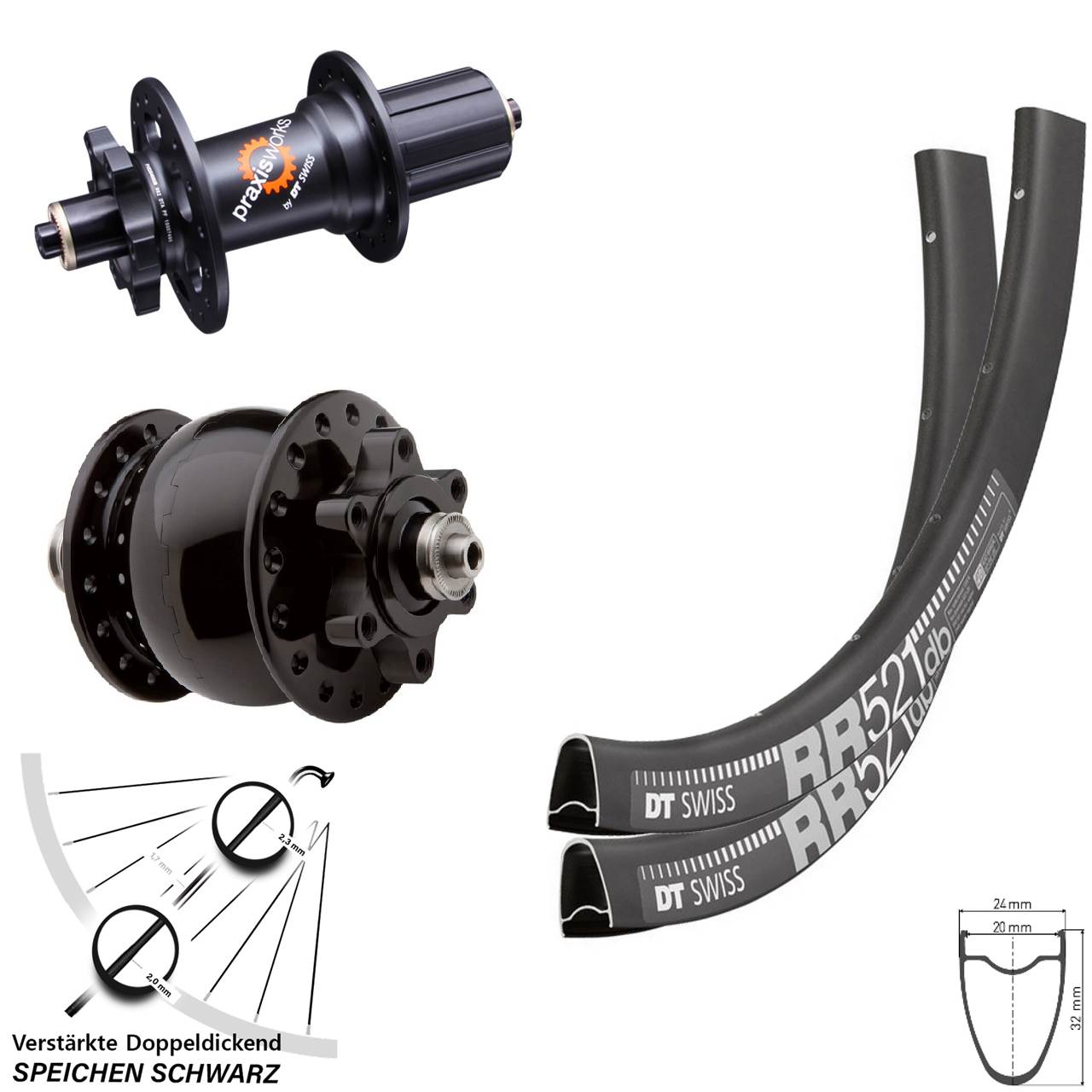 28 Zoll DT Swiss RR 521 350 SON Laufradsatz 6-Loch für Schnellspanner 8-11 fach HG