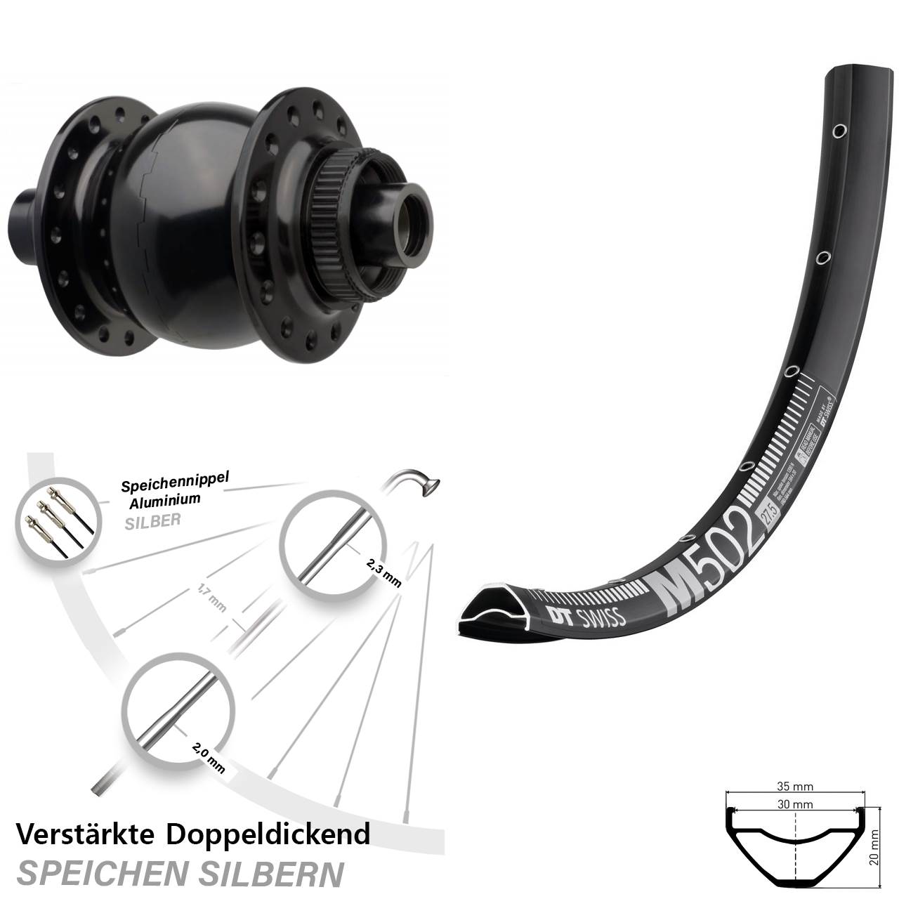 Centerlock Vorderrad mit Dynamo 29 Zoll DT Swiss M502 SON 28 15x110 Boost