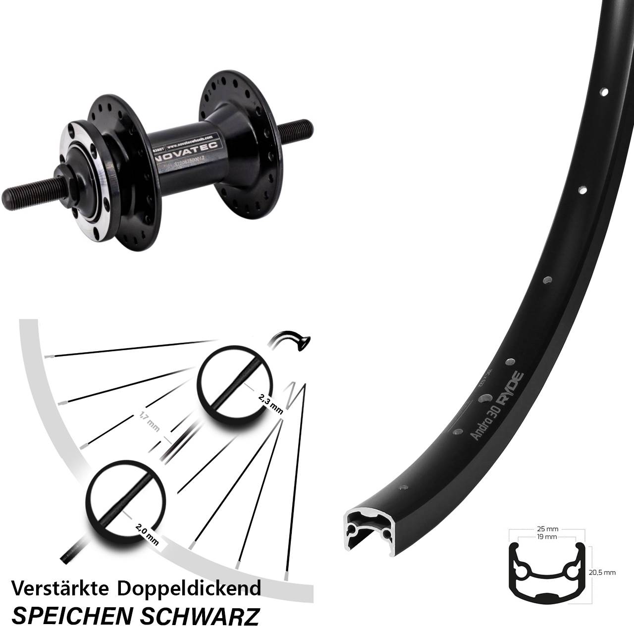 6-Loch Vorderrad Vollachse 28 Zoll Ryde Andra 30 Novatec D763SBT