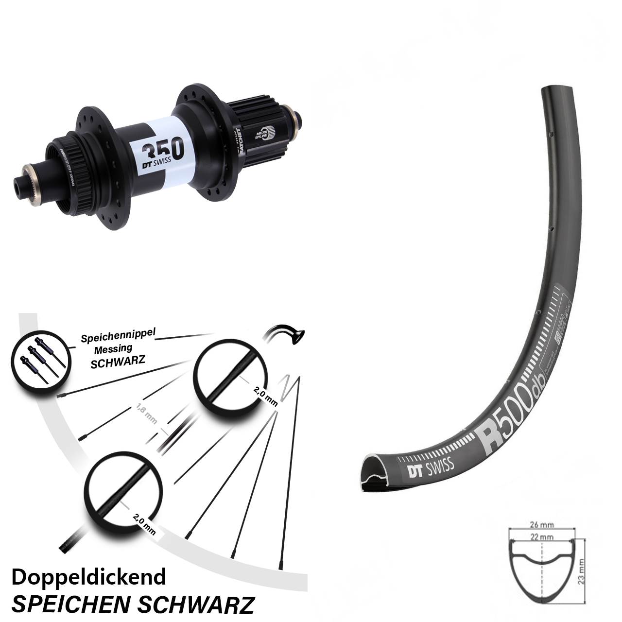 Hinterrad 28 Zoll DT Swiss R 500-350 Centerlock Micro Spline QR