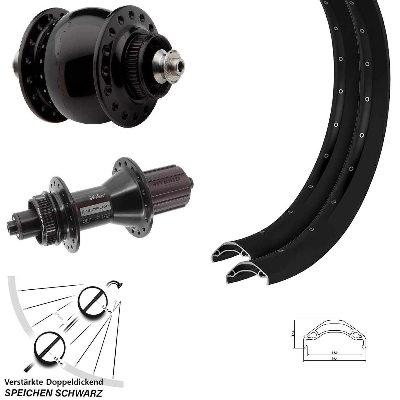 Centerlock Laufradsatz 29 Zoll Ryde Disc 35 DT Swiss 370 Hybrid SON 28 8-11 fach QR