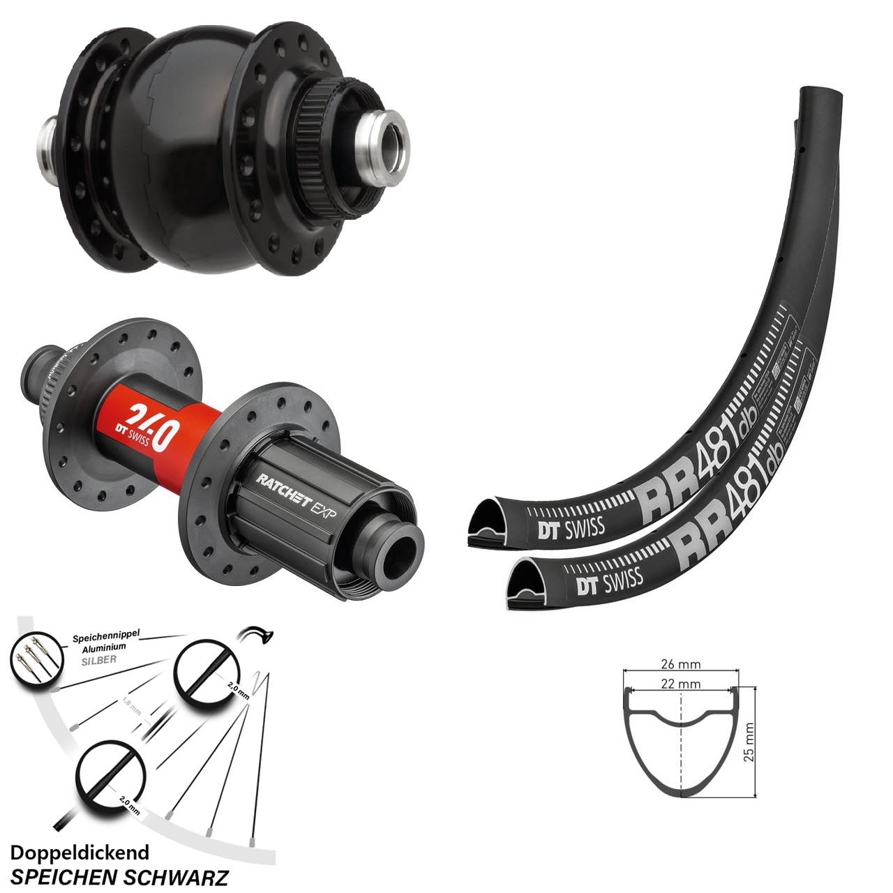 Centerlock Laufradsatz 12x100/142 28 Zoll DT Swiss RR481-240 EXP Road SONdelux 11-12 fach