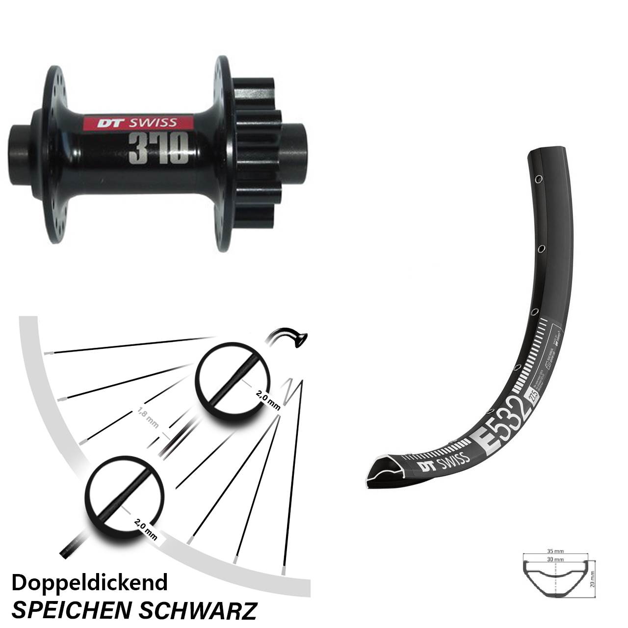 27,5 Zoll DT Swiss E 532 370 Disc Laufrad 15x100