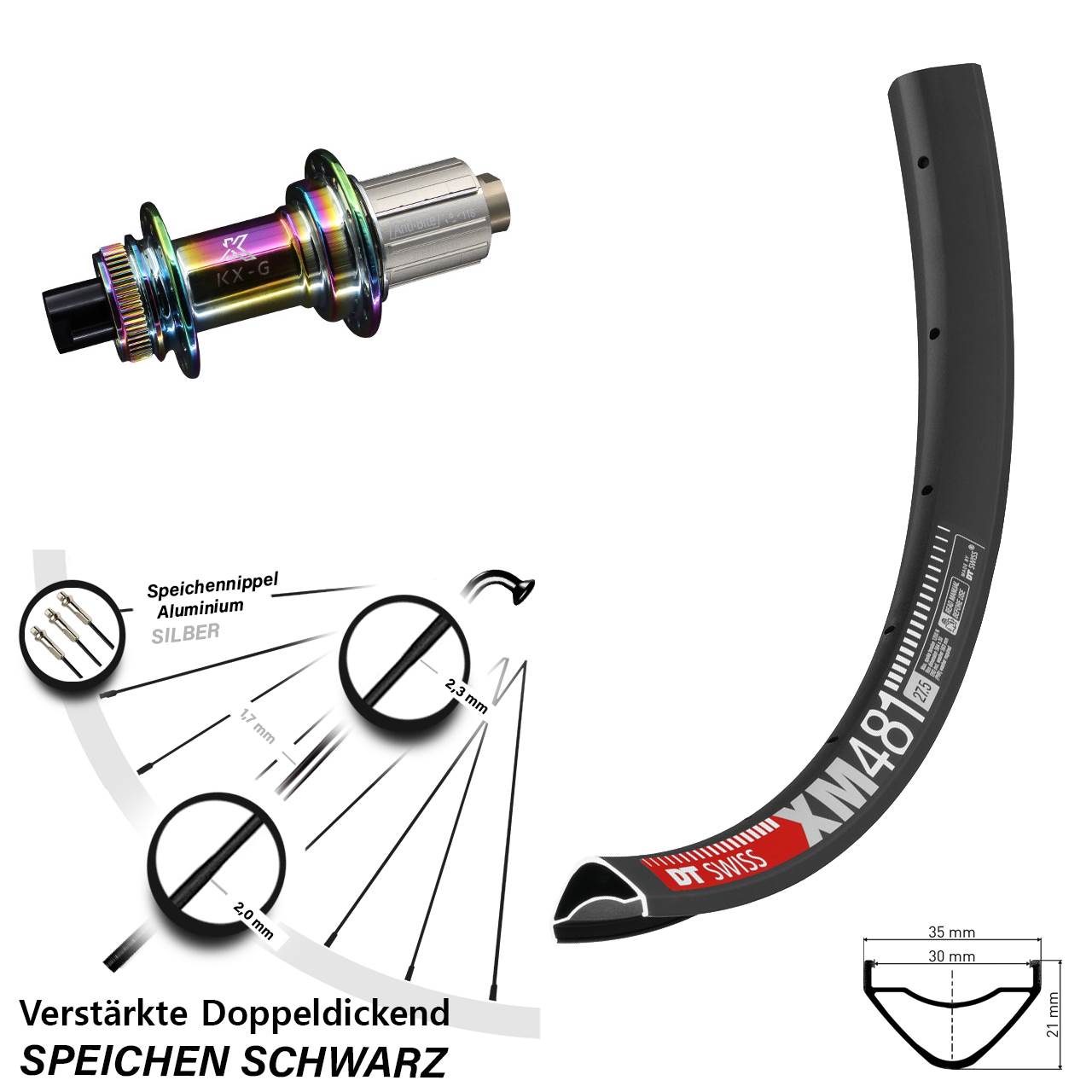 DT Swiss XM481 KX-G Oilslick 27,5 Zoll Disc Laufrad 12x142 8-12 fach
