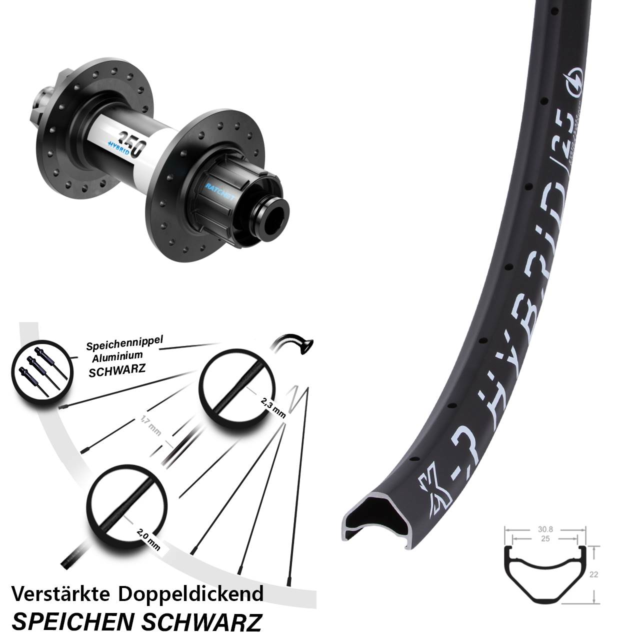 29 Zoll Hinterrad KX-R Hybrid 25 DT Swiss 350 Pinion Singlespeed 6-Loch 12x142