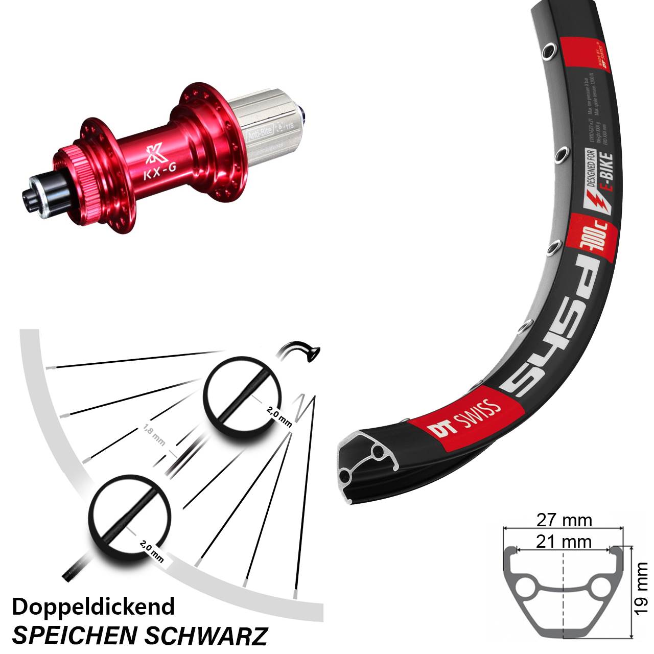 26 Zoll DT Swiss 545d KX-G rot Disc Hinterrad QR 8-12 fach