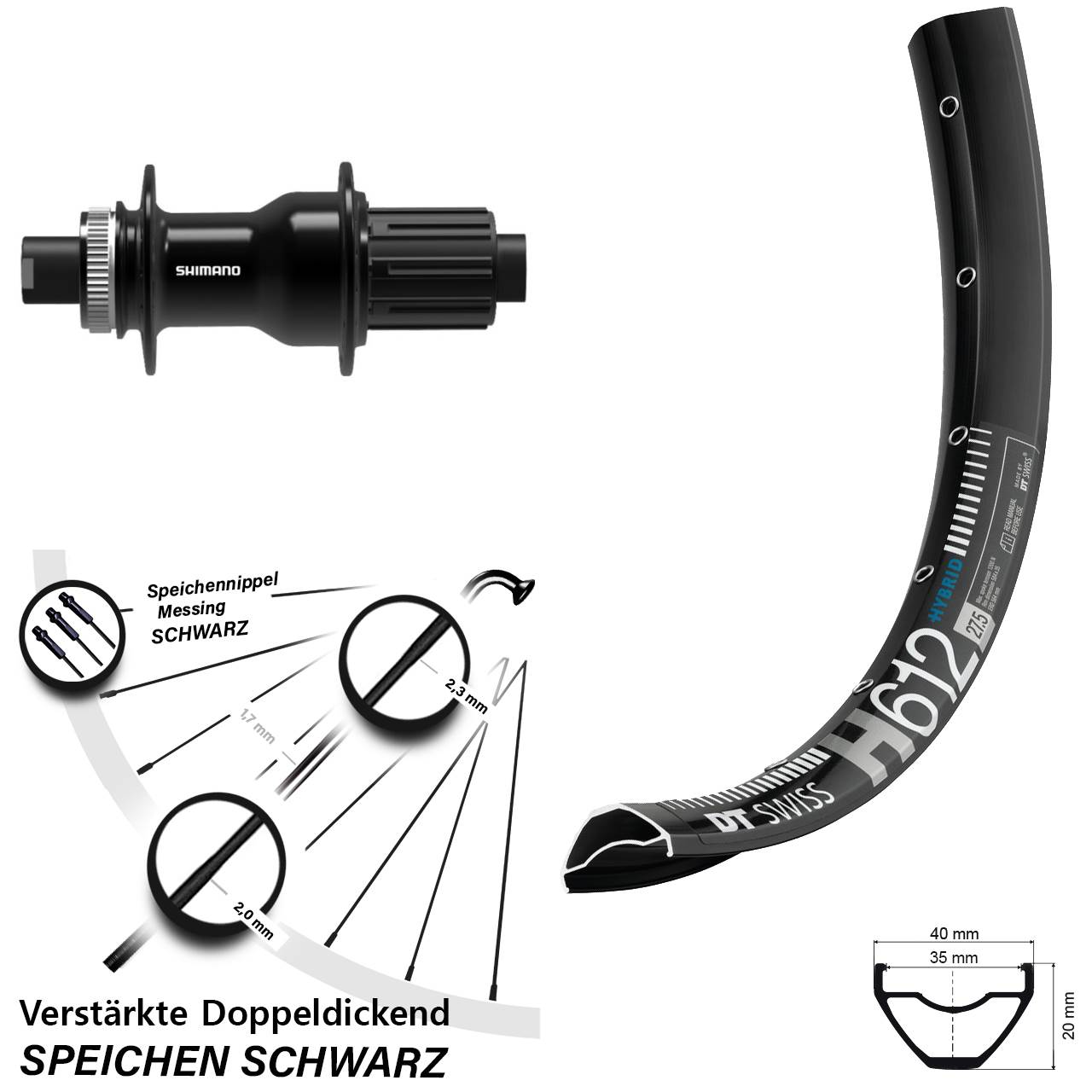 Hinterrad 12x148 27,5 Zoll DT Swiss H612 Shimano FH-TC500-B Boost 8-11 fach HG