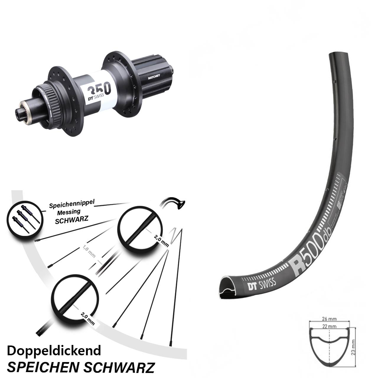 DT Swiss R 500 Hinterrad 28-29 Zoll 350 Centerlock Schnellspanner 5x135 mm