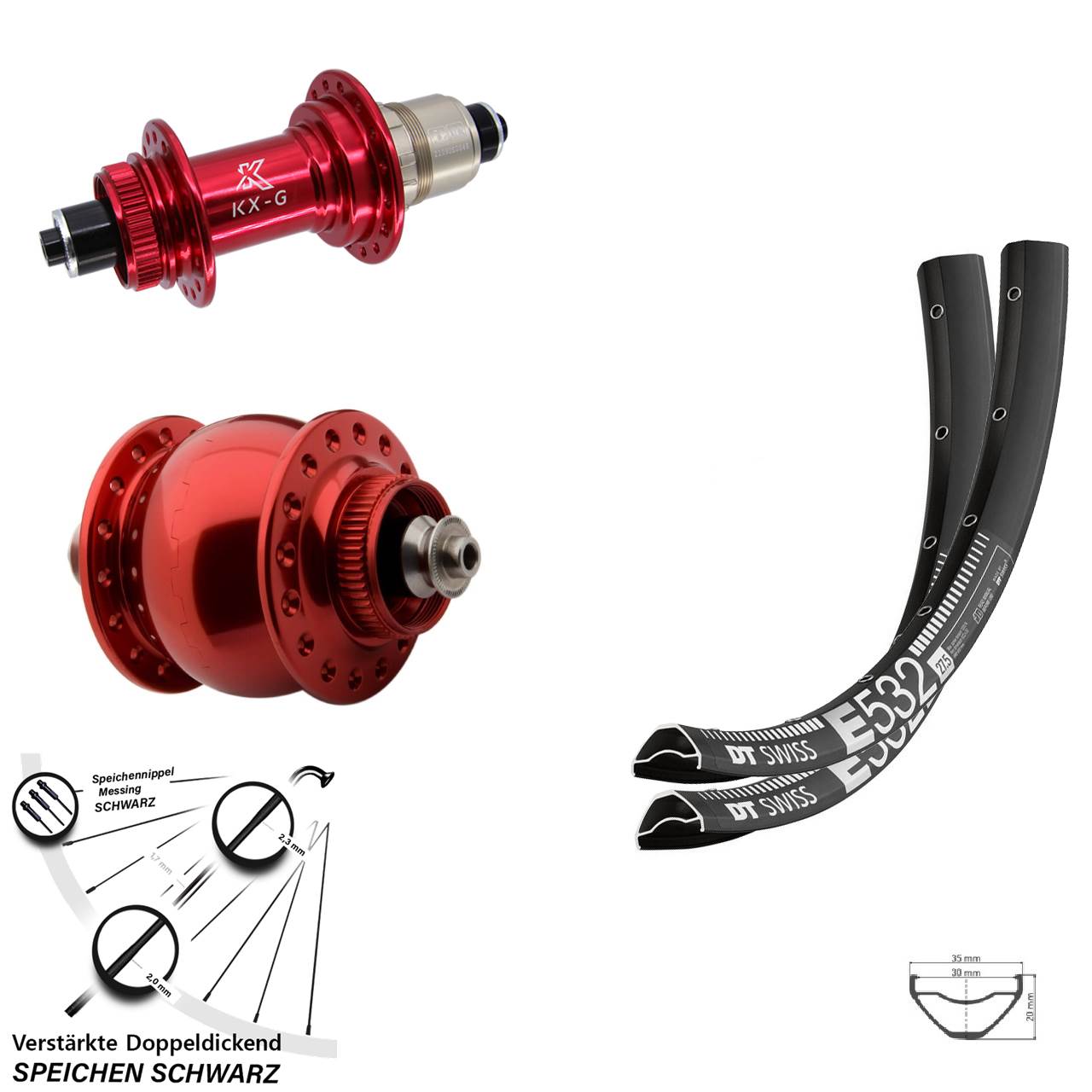 Disc Laufradsatz QR 27,5 Zoll DT Swiss E 532 KX-G SONdelux rot XDR 11-12 fach