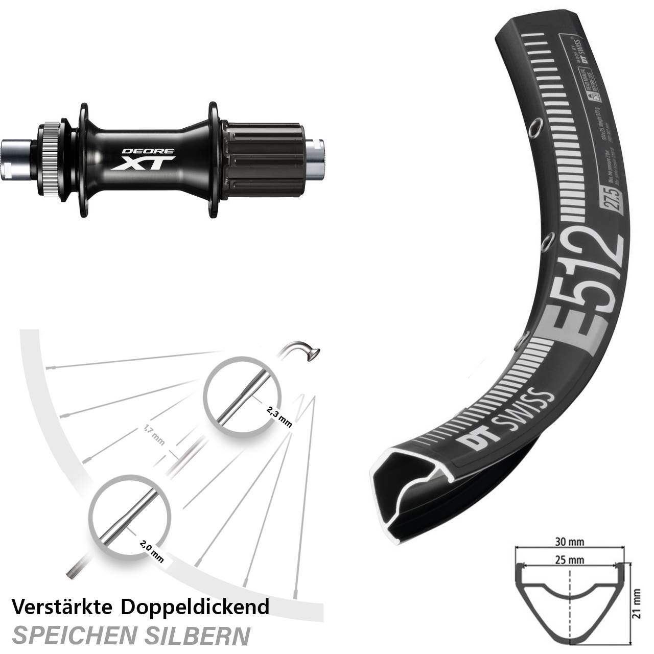 DT Swiss E512 Shimano XT FH-M8010-B 29 Zoll Disc Laufrad 12x148 Boost 8-11 fach