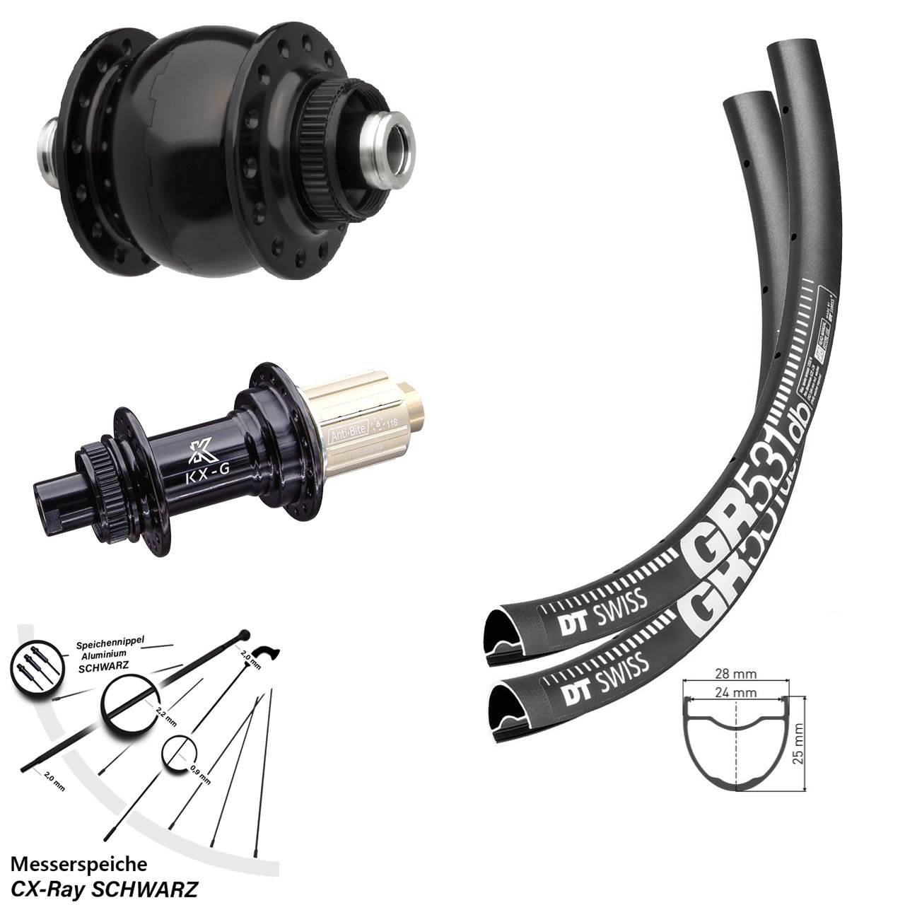 29 Zoll DT Swiss GR531 KX-G SONdelux Laufradsatz Centerlock 12x100/142 8-12 fach HG CX-Ray