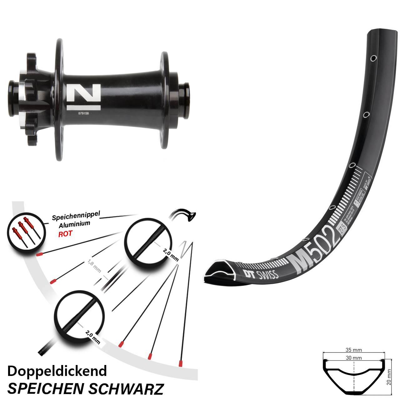 6-Loch Vorderrad 15x100 27,5 Zoll DT Swiss M502 Novatec D791