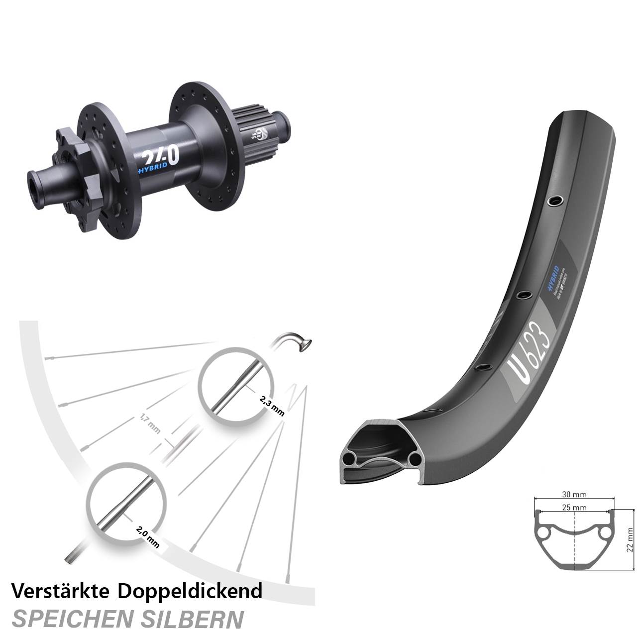 28/29 Zoll DT Swiss U623-240 Hybrid 6-Loch Hinterrad 12x148 Boost Micro Spline