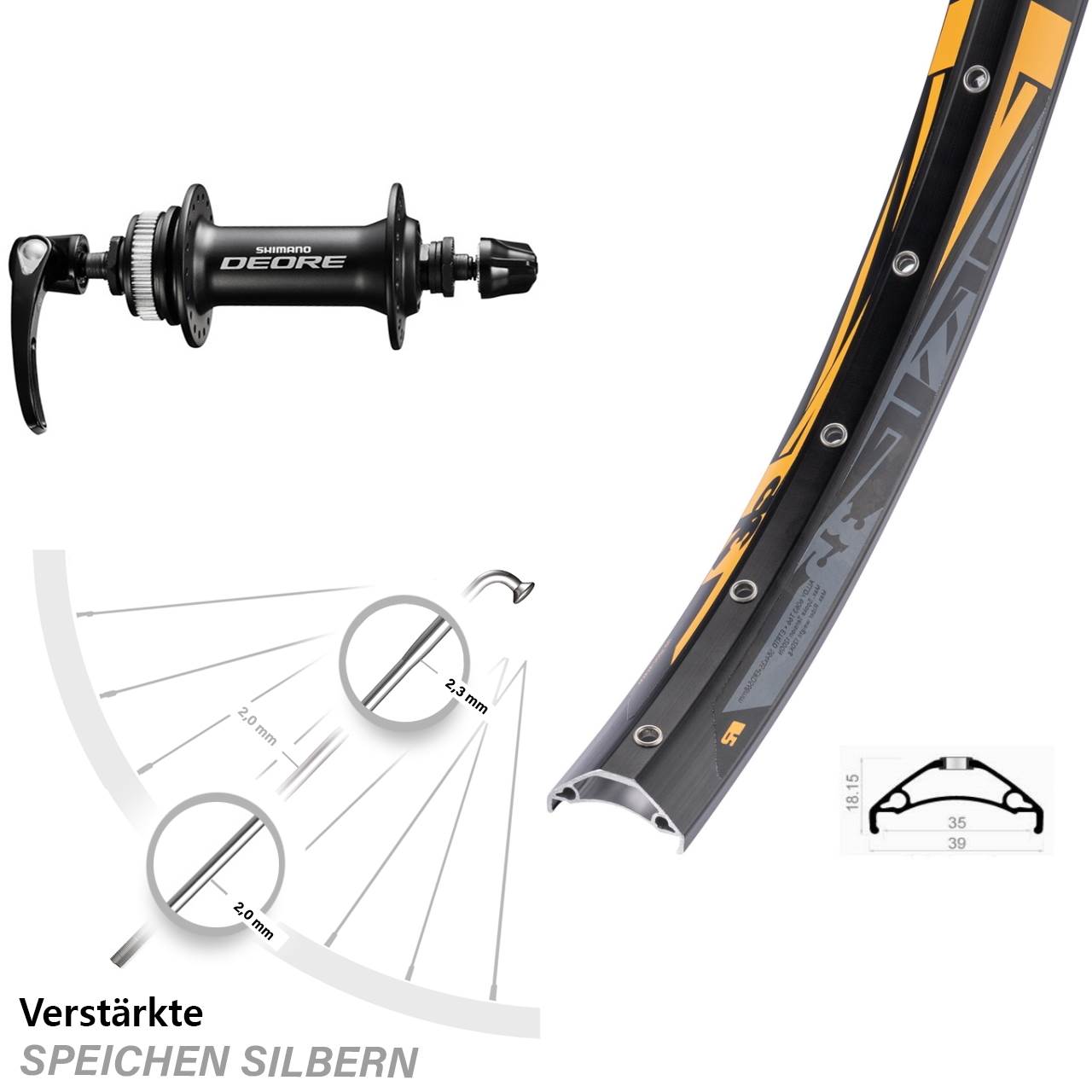 Rodi TRYP 35 Shimano HB-M6000 27,5 Zoll Centerlock Vorderrad für Schnellspanner