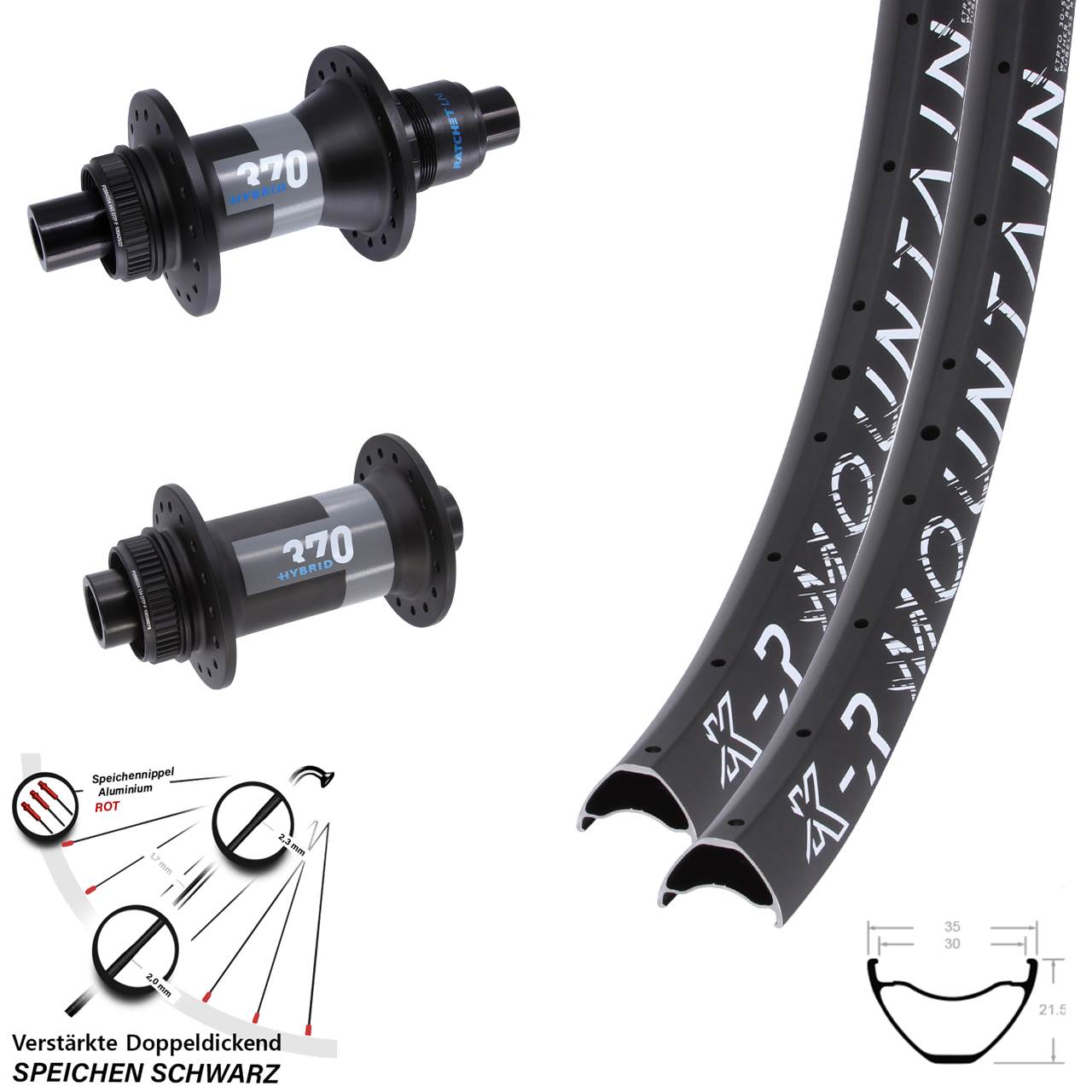 Laufradsatz Disc 27,5/29 Zoll KX-R Mountain DT Swiss 370 Hybrid XD Boost