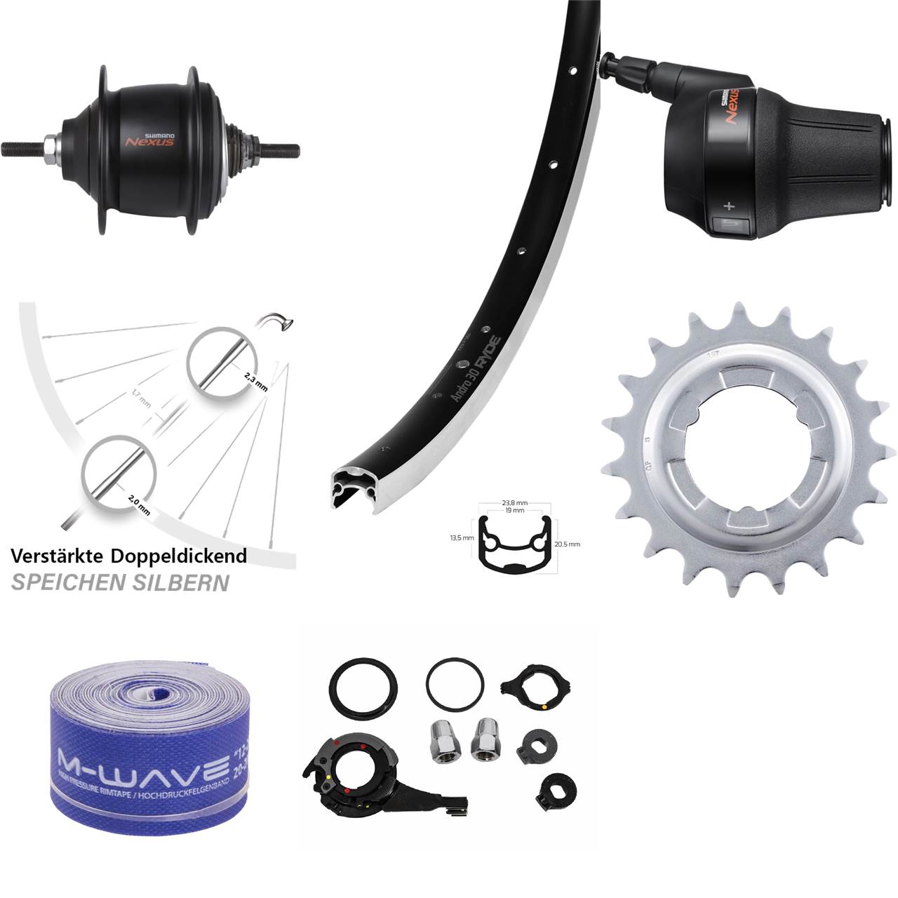 26 Zoll Ryde Andra 30 Shimano 8-Gang Premium Hinterrad