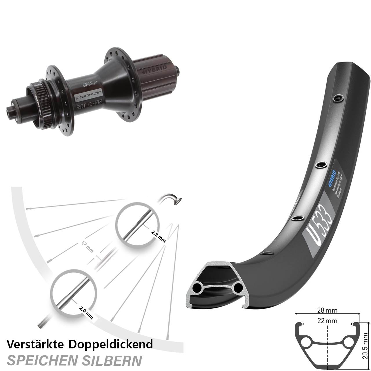 DT Swiss U533-370 Hybrid 28 Zoll Hinterrad Centerlock QR 8-11 fach HG