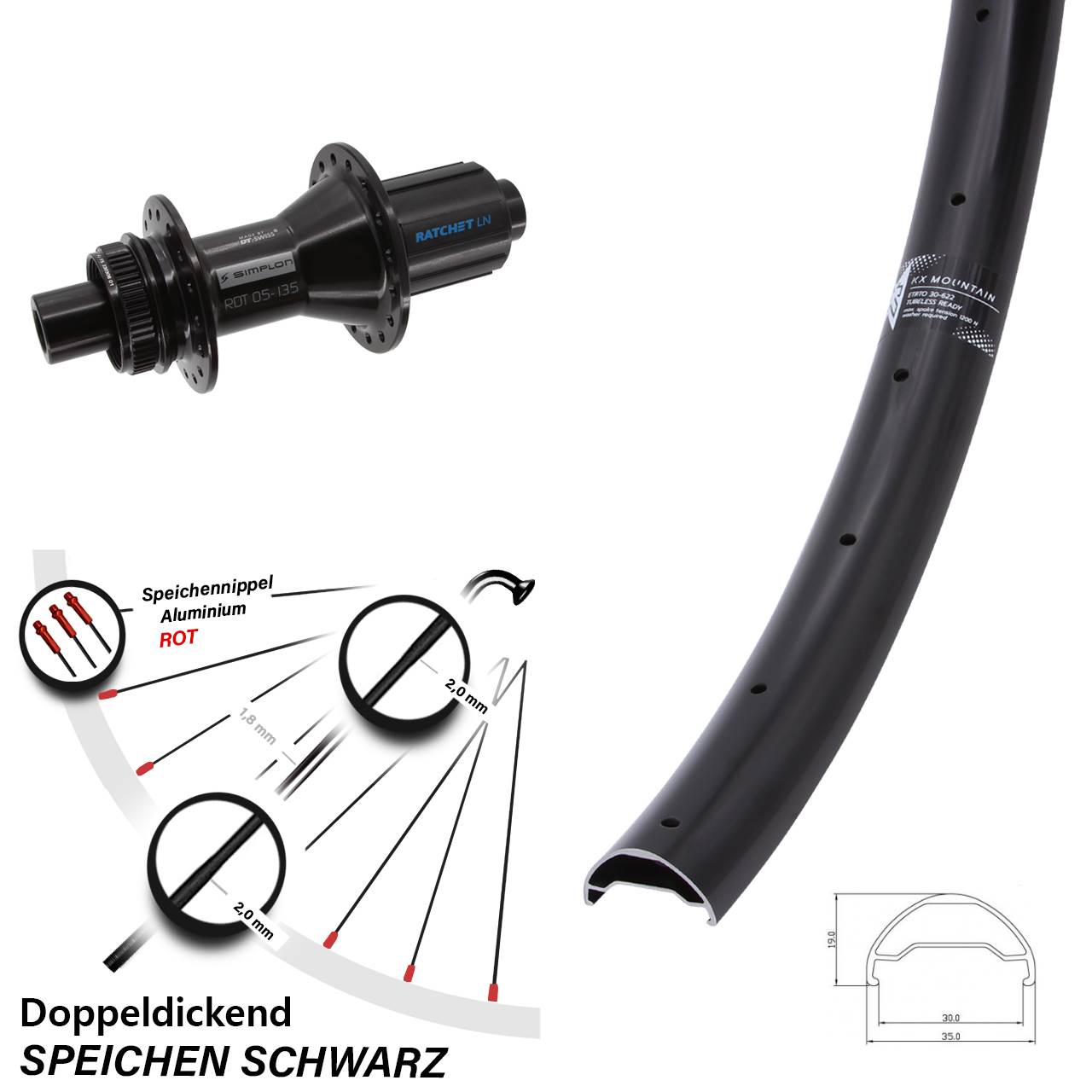 Hinterrad Centerlock 29 Zoll KX Mountain DT Swiss 370 Hybrid 8-11 fach 12x142