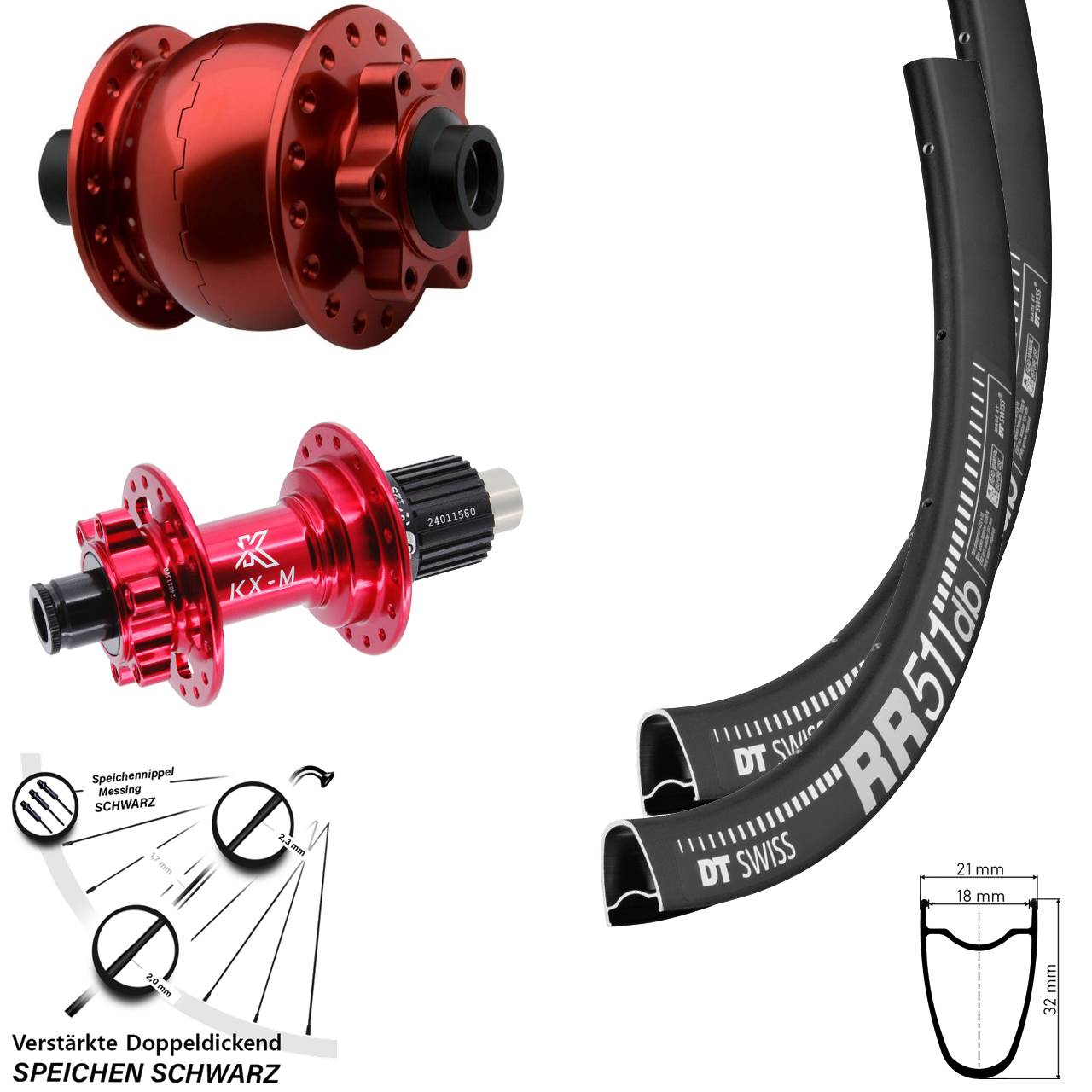 DT Swiss RR 511 KX-M SON 28 Zoll Disc Laufrad-Satz rot Micro Spline 15x100 12x142